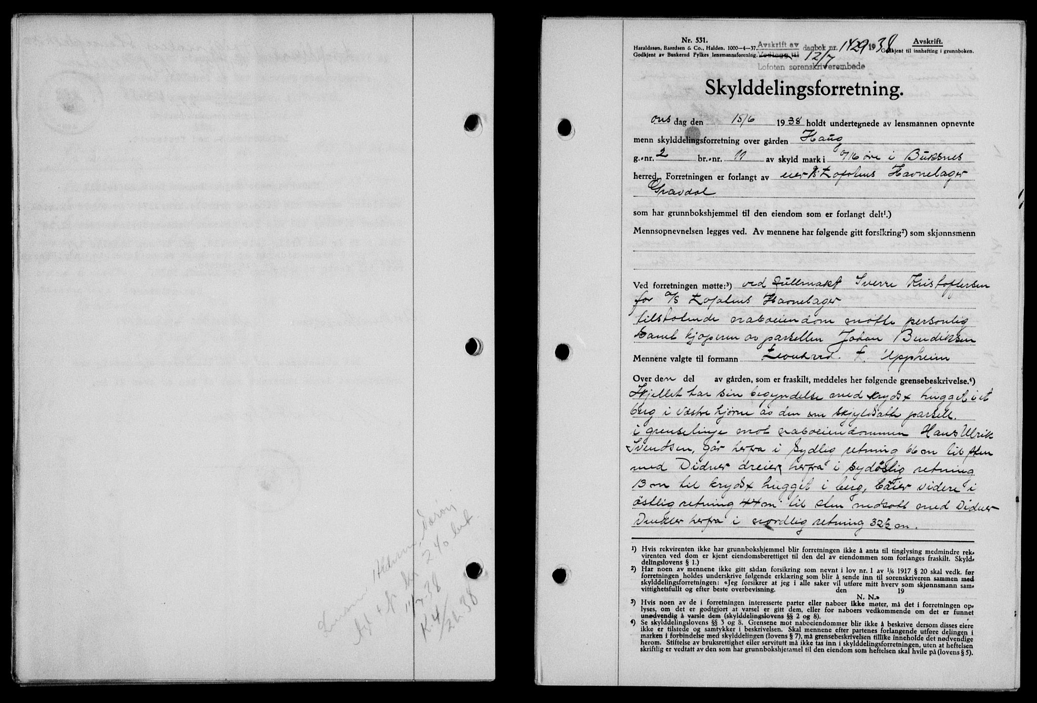 Lofoten sorenskriveri, SAT/A-0017/1/2/2C/L0004a: Mortgage book no. 4a, 1938-1938, Diary no: : 1429/1938