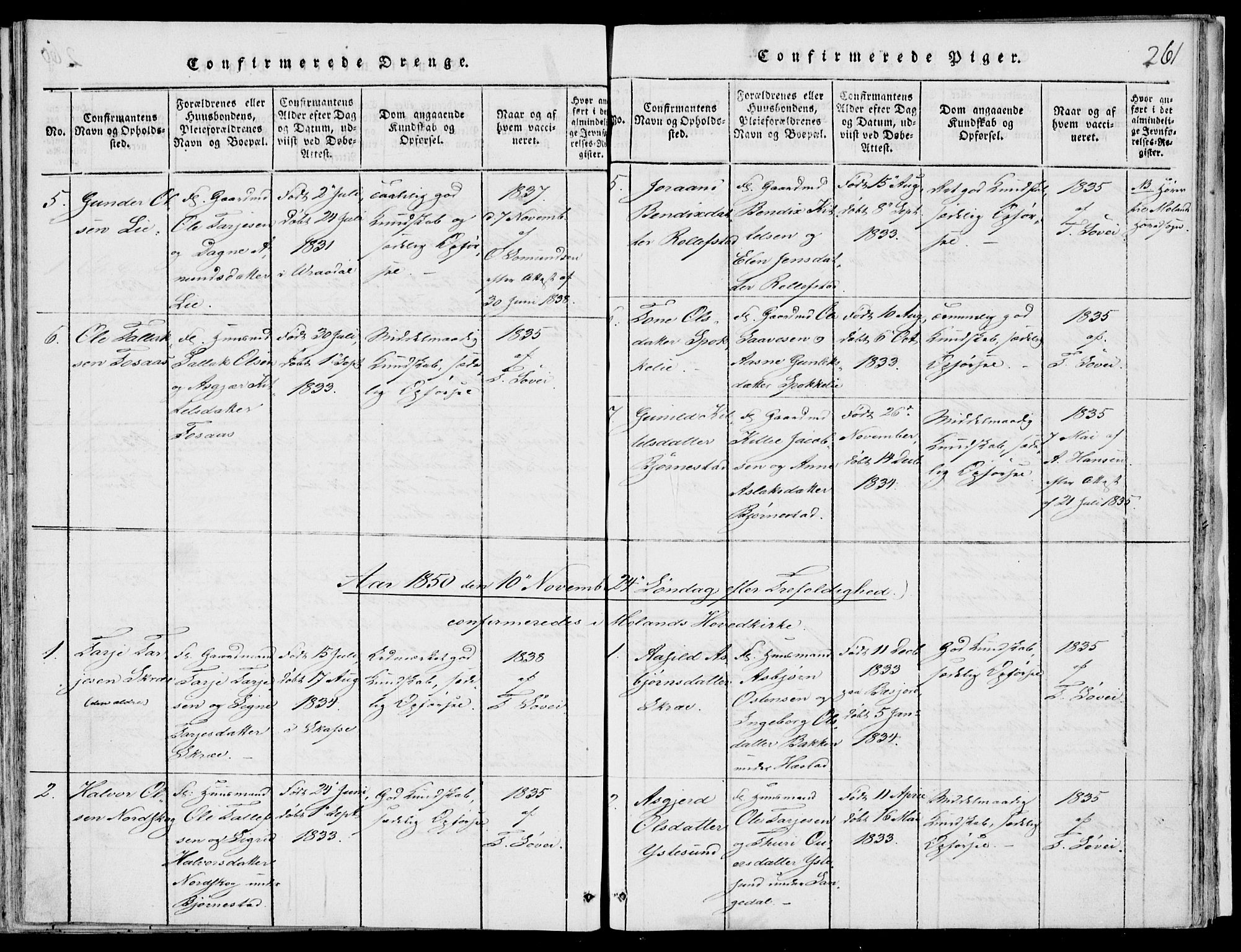 Fyresdal kirkebøker, SAKO/A-263/F/Fb/L0001: Parish register (official) no. II 1, 1815-1854, p. 261