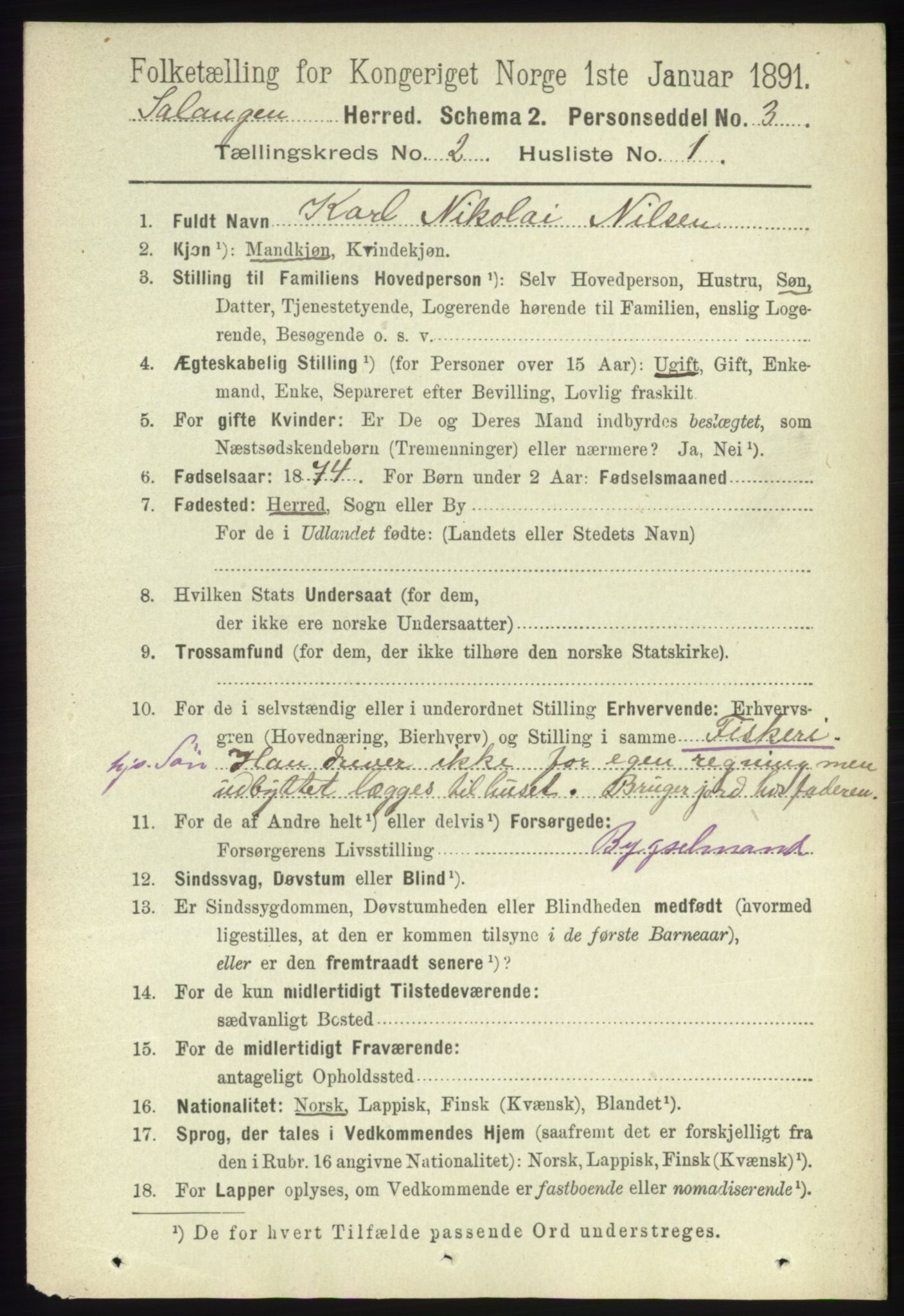 RA, 1891 census for 1921 Salangen, 1891, p. 555