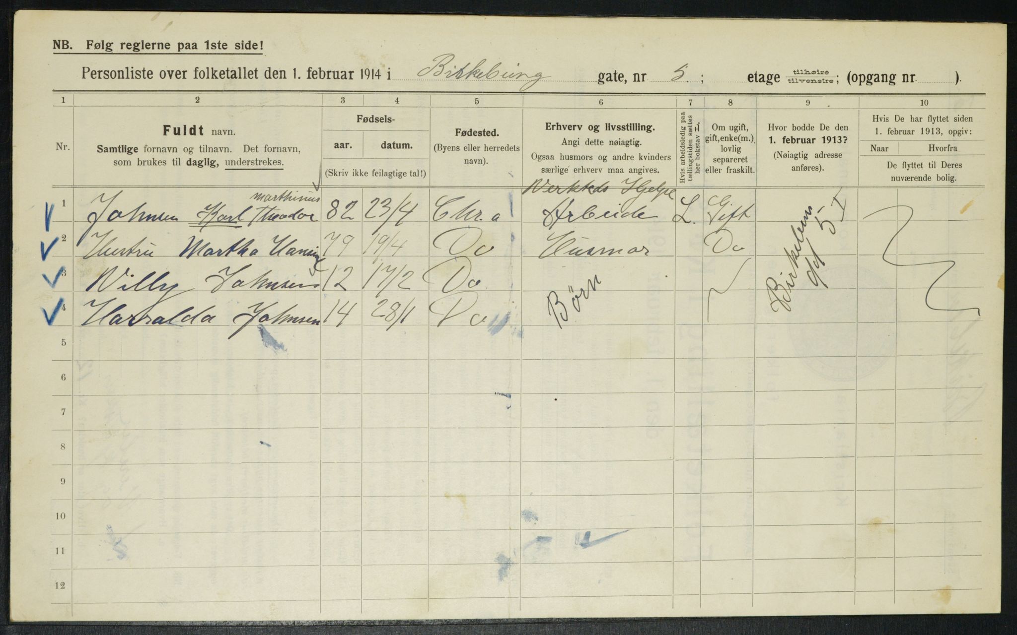 OBA, Municipal Census 1914 for Kristiania, 1914, p. 4935