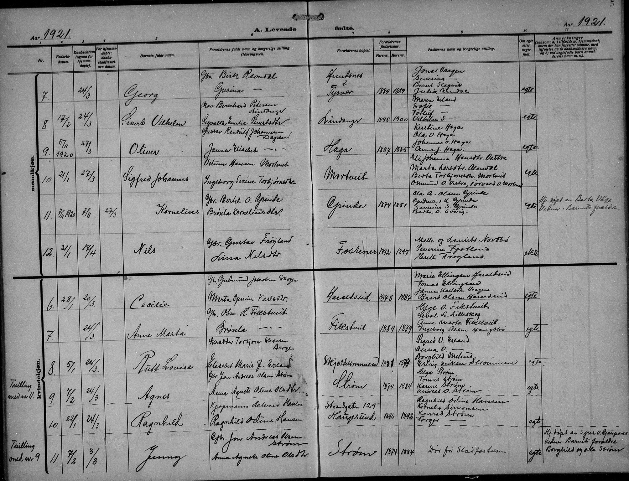 Skjold sokneprestkontor, SAST/A-101847/H/Ha/Hab/L0010: Parish register (copy) no. B 10, 1921-1941, p. 5