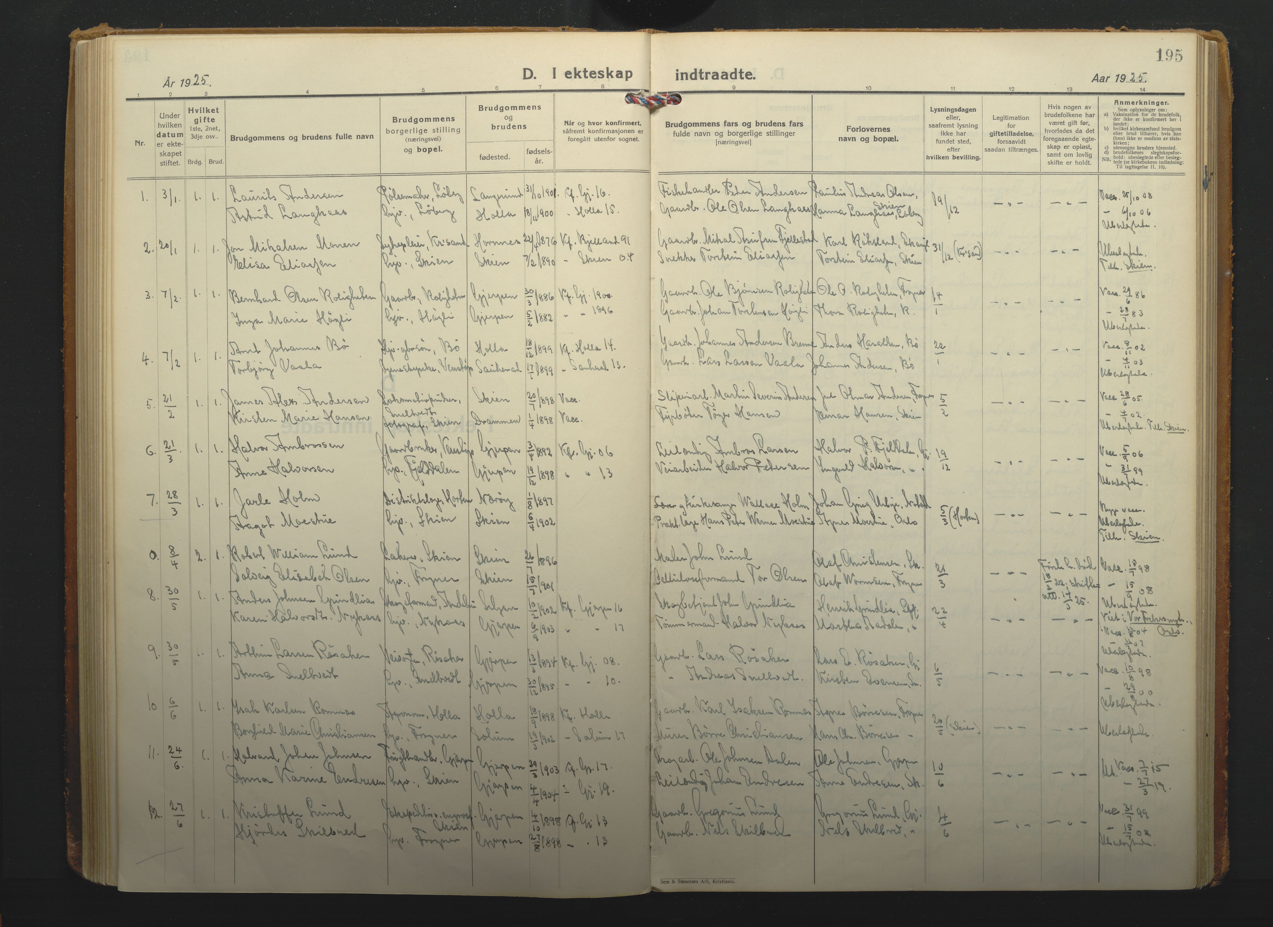 Gjerpen kirkebøker, SAKO/A-265/F/Fa/L0014: Parish register (official) no. I 14, 1925-1938, p. 195