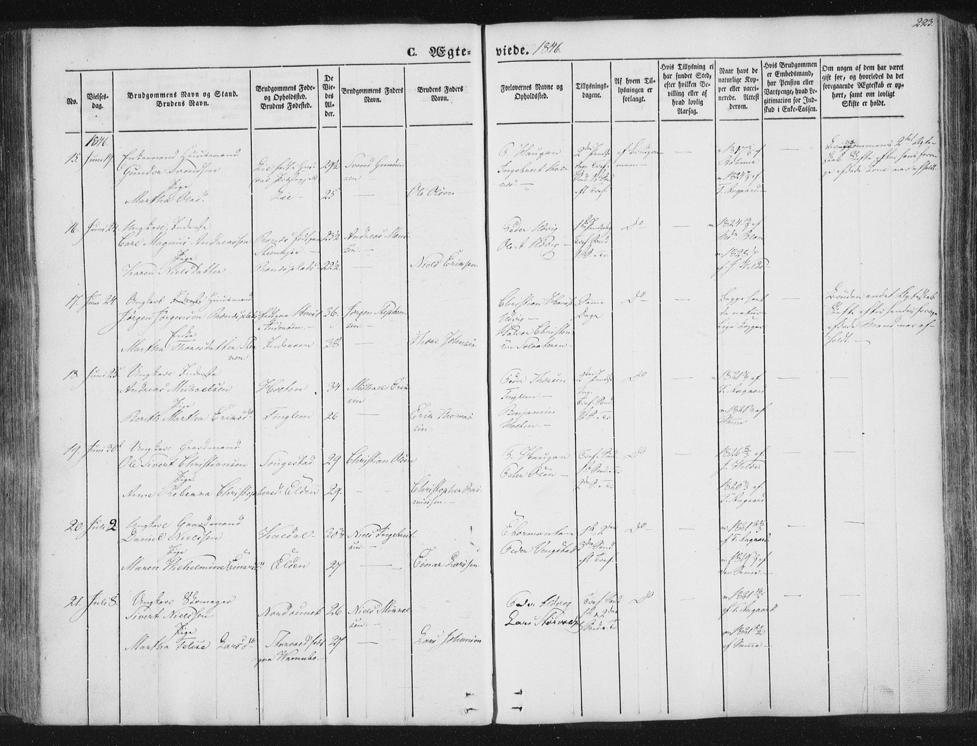 Ministerialprotokoller, klokkerbøker og fødselsregistre - Nord-Trøndelag, AV/SAT-A-1458/741/L0392: Parish register (official) no. 741A06, 1836-1848, p. 223