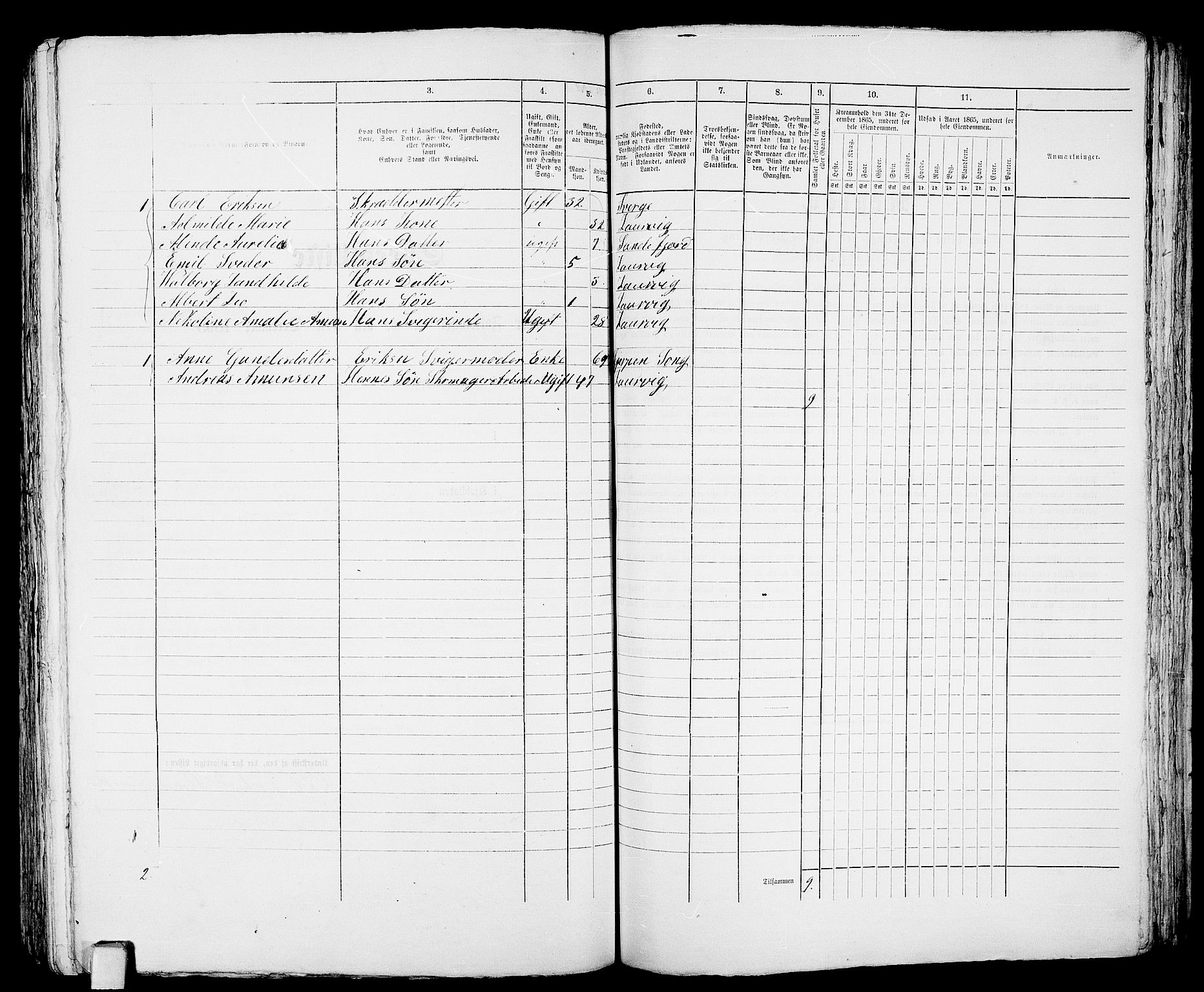 RA, 1865 census for Larvik, 1865, p. 547