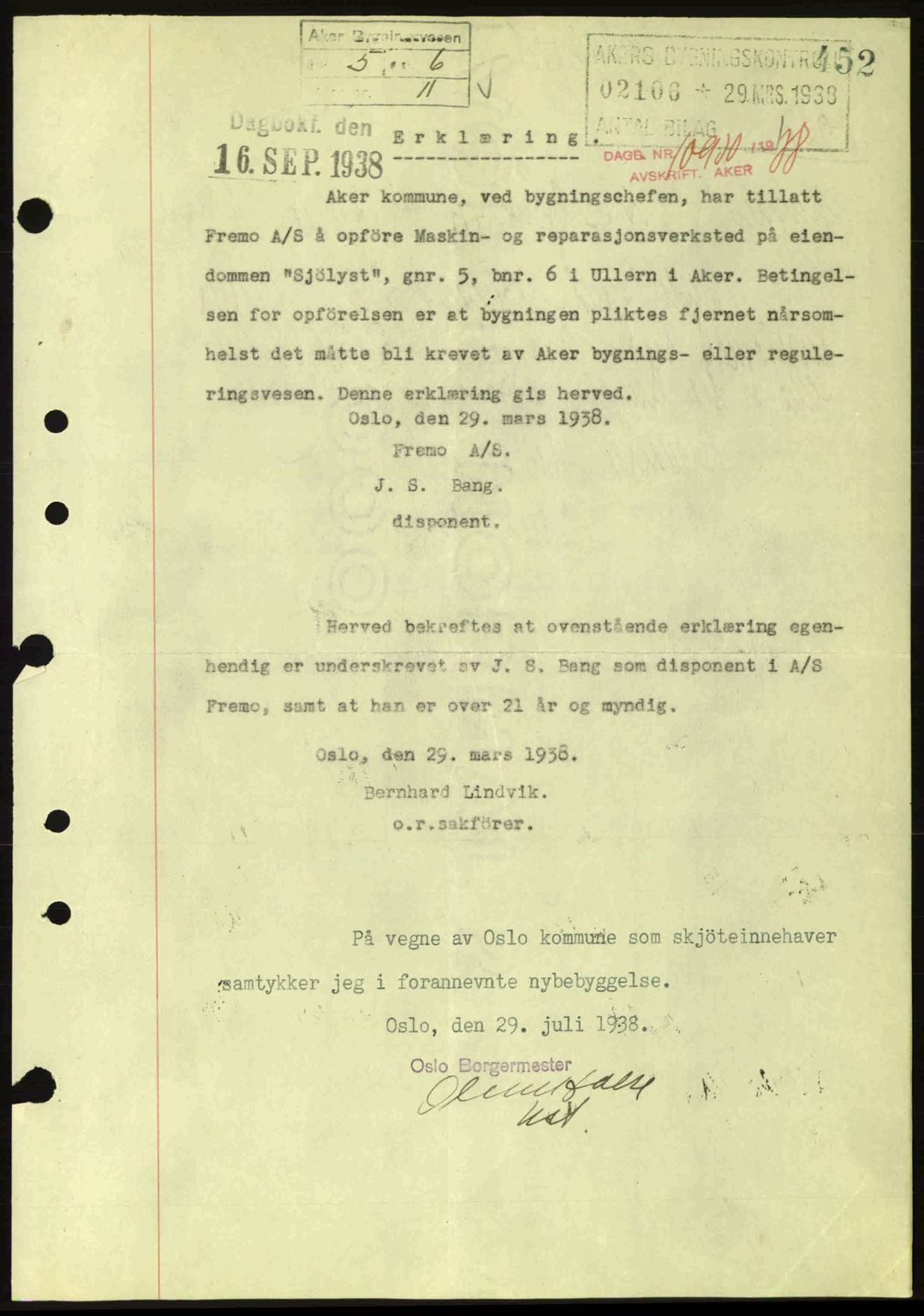 Aker herredsskriveri, SAO/A-10896/G/Gb/Gba/Gbab/L0025: Mortgage book no. A154-155, 1938-1938, Diary no: : 10930/1938