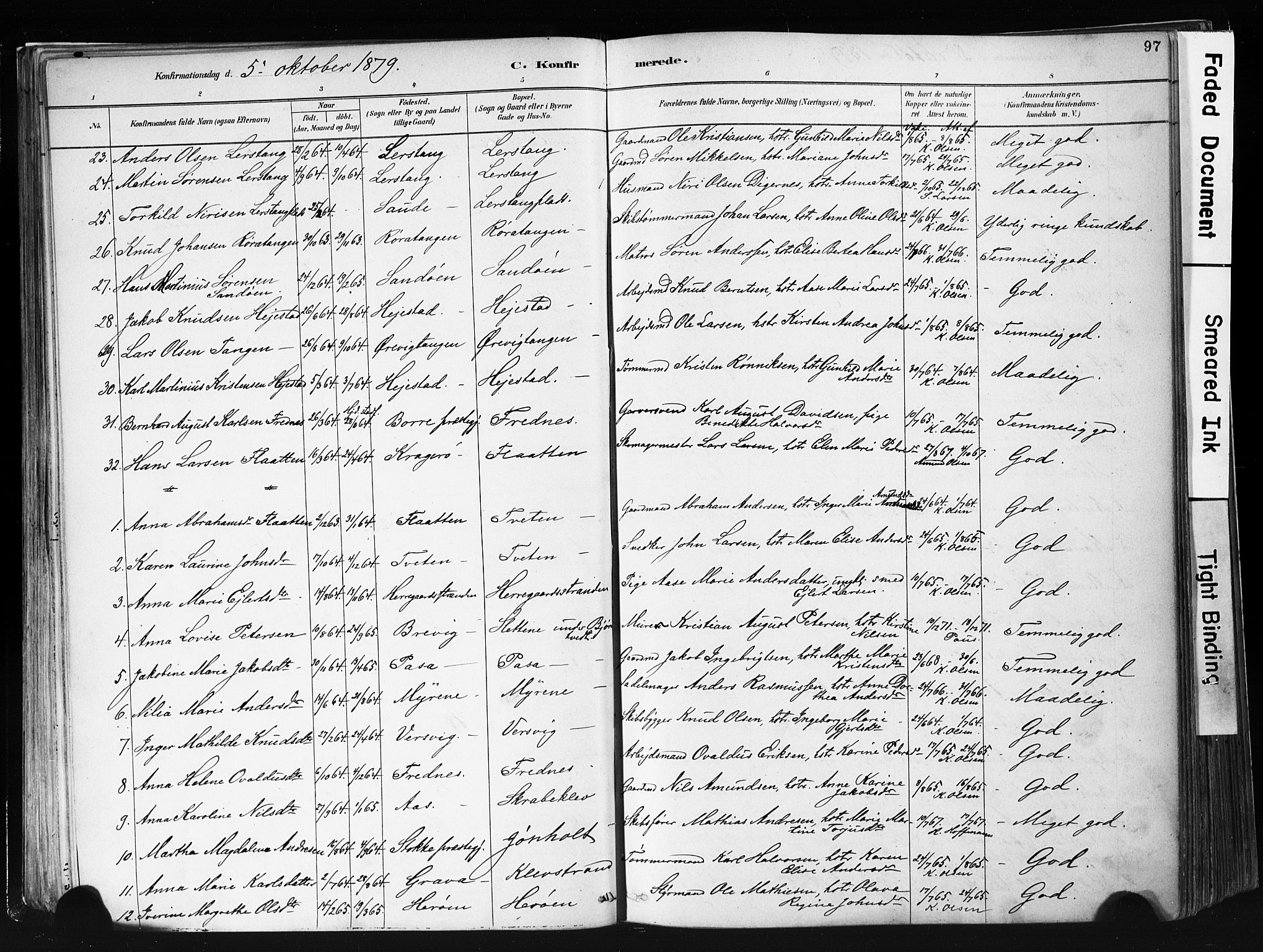 Eidanger kirkebøker, AV/SAKO-A-261/F/Fa/L0012: Parish register (official) no. 12, 1879-1900, p. 97