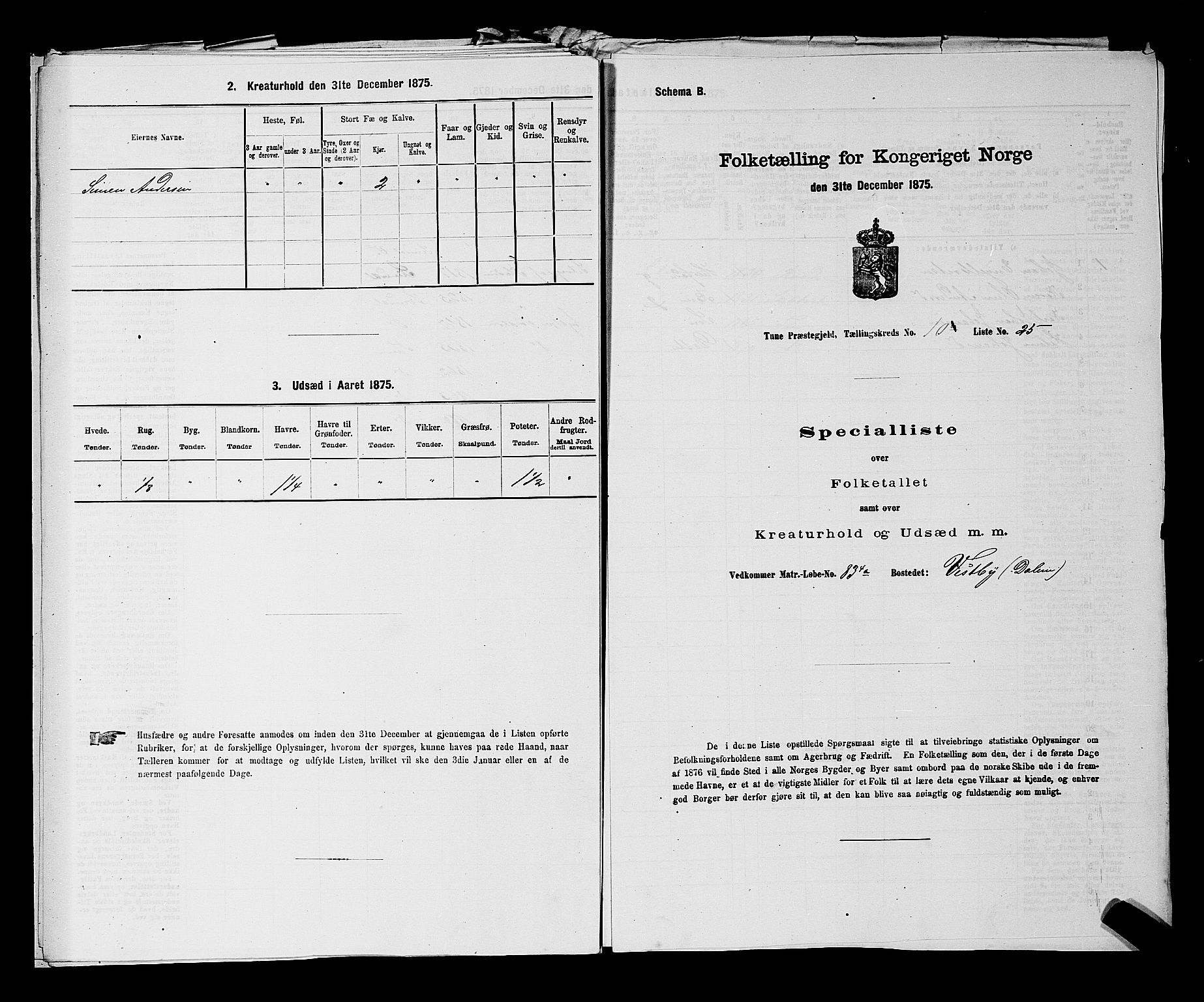 RA, 1875 census for 0130P Tune, 1875, p. 1691