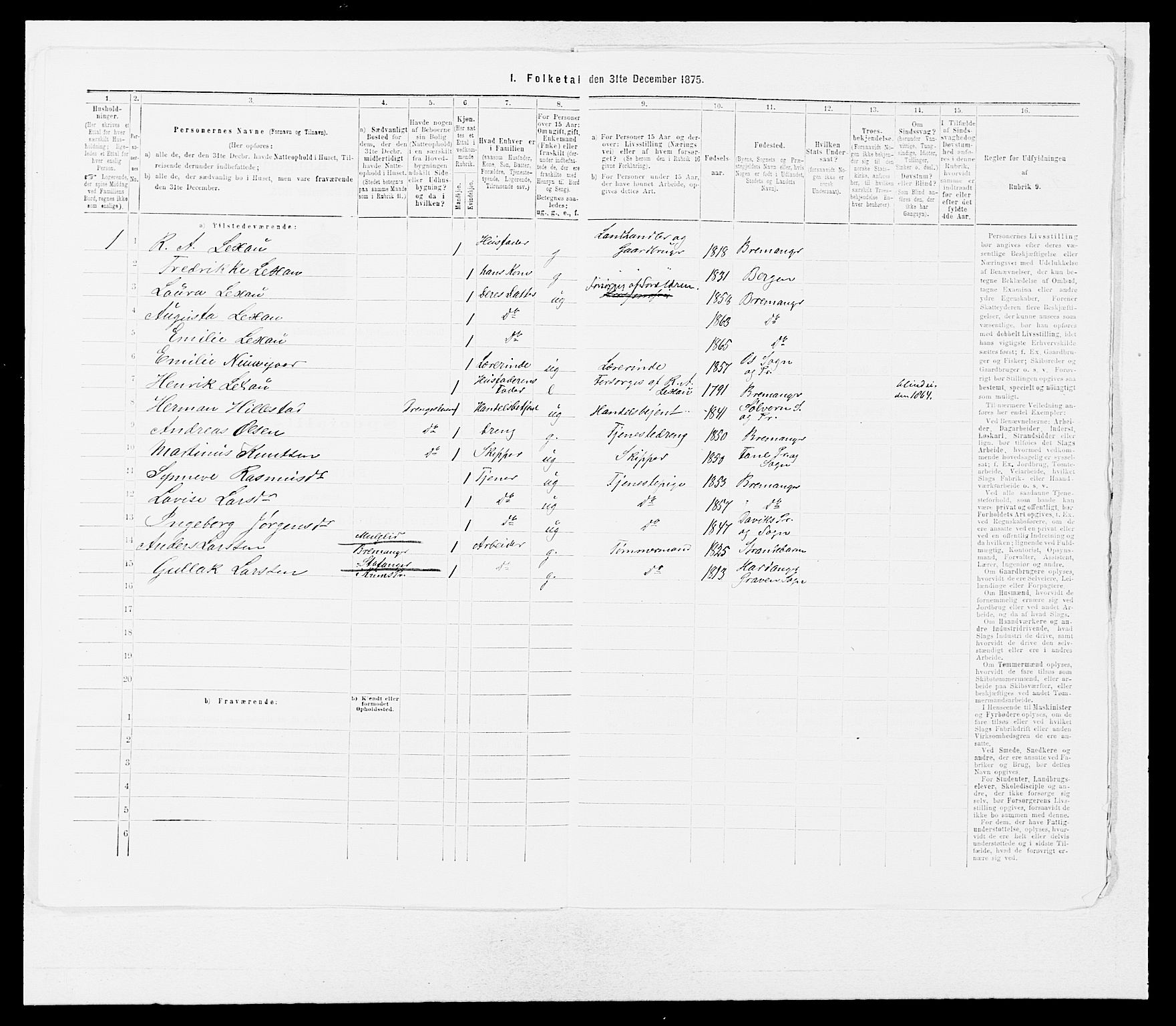 SAB, 1875 Census for 1438P Bremanger, 1875, p. 166