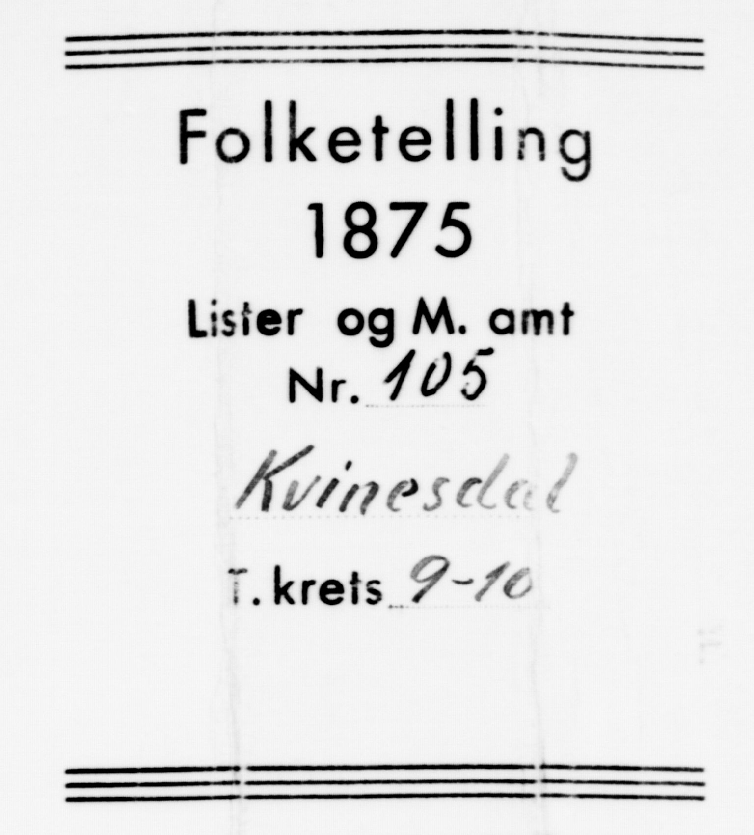 SAK, 1875 census for 1037P Kvinesdal, 1875, p. 1324