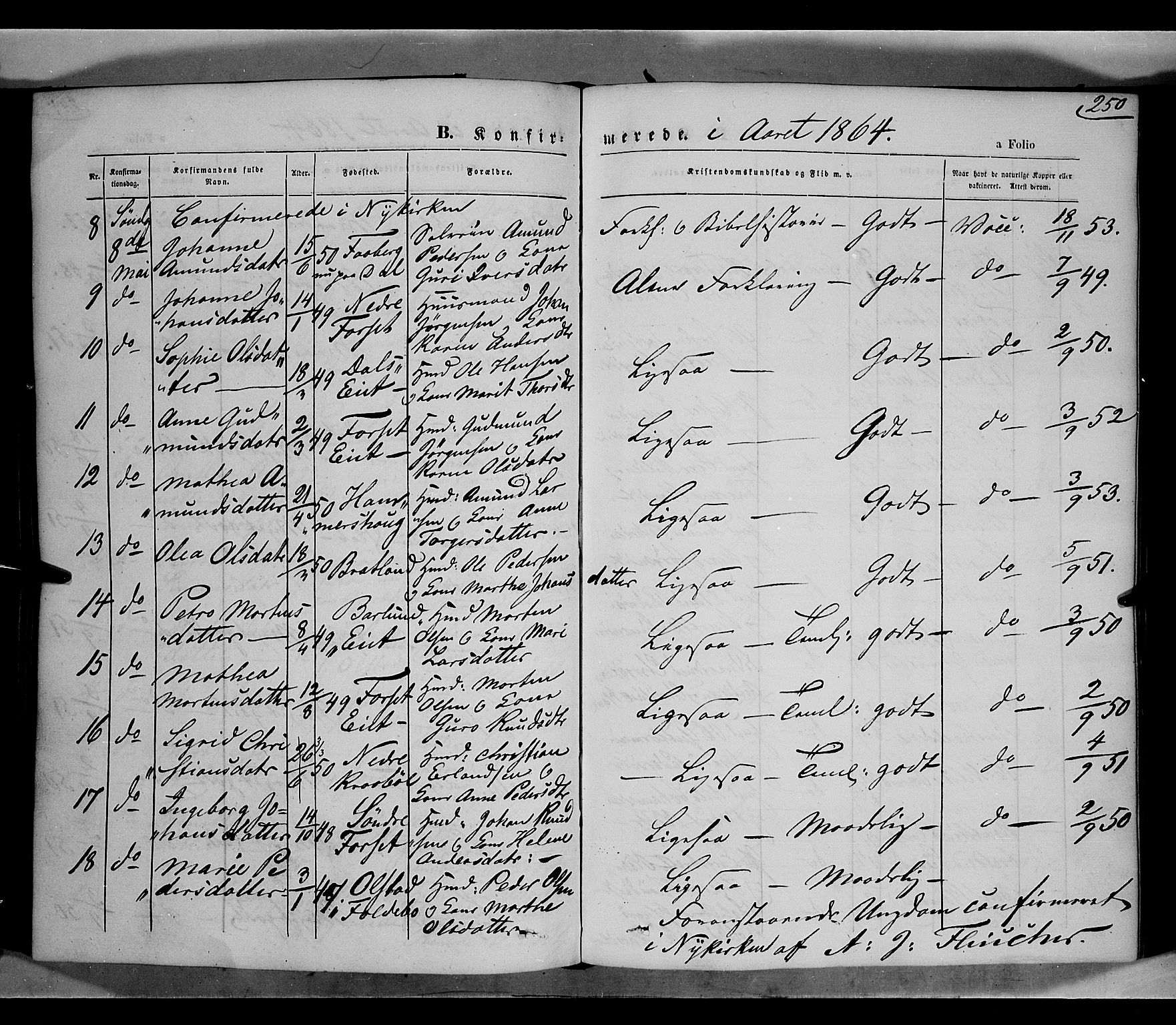 Gausdal prestekontor, AV/SAH-PREST-090/H/Ha/Haa/L0009: Parish register (official) no. 9, 1862-1873, p. 250