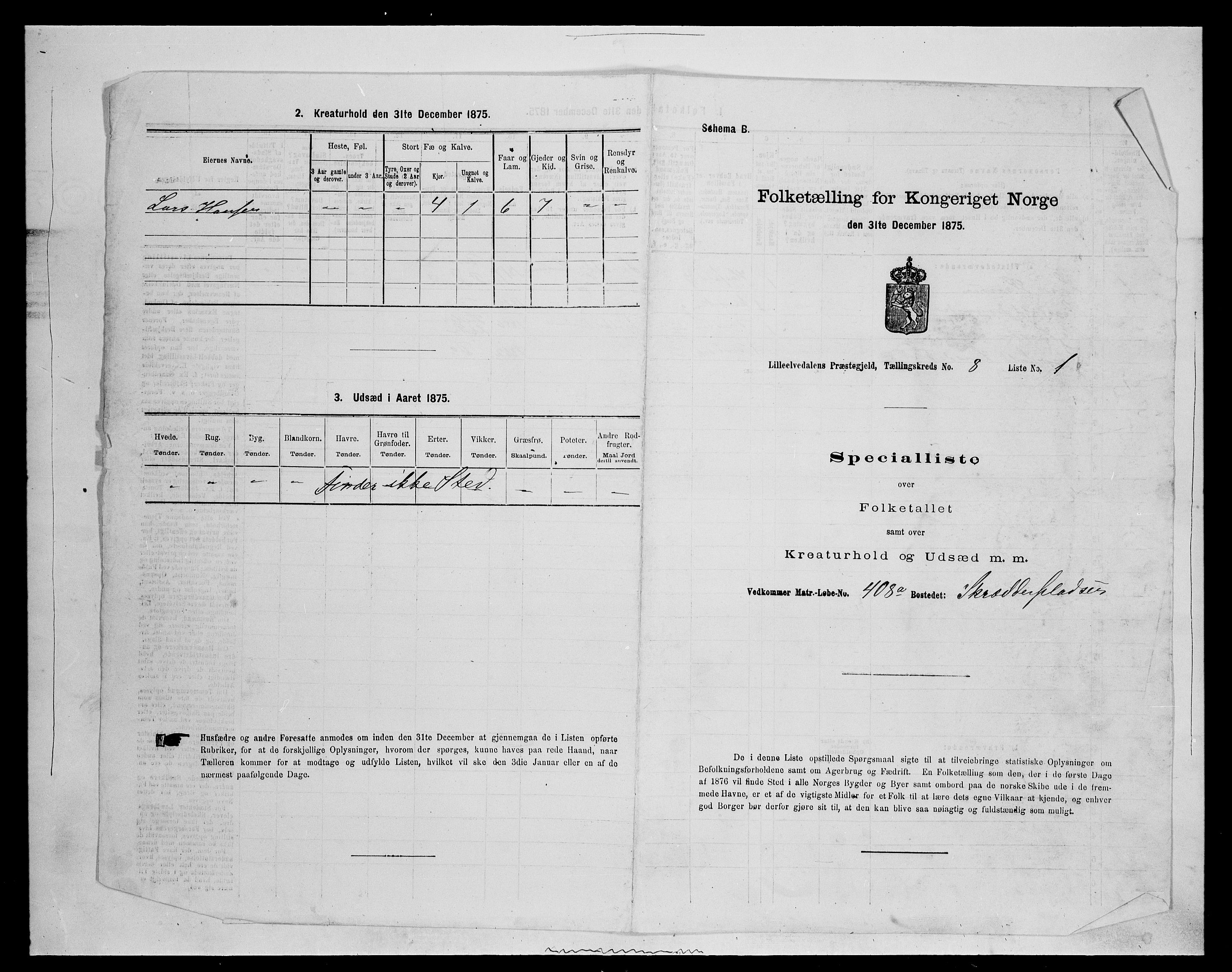 SAH, 1875 census for 0438P Lille Elvedalen, 1875, p. 727