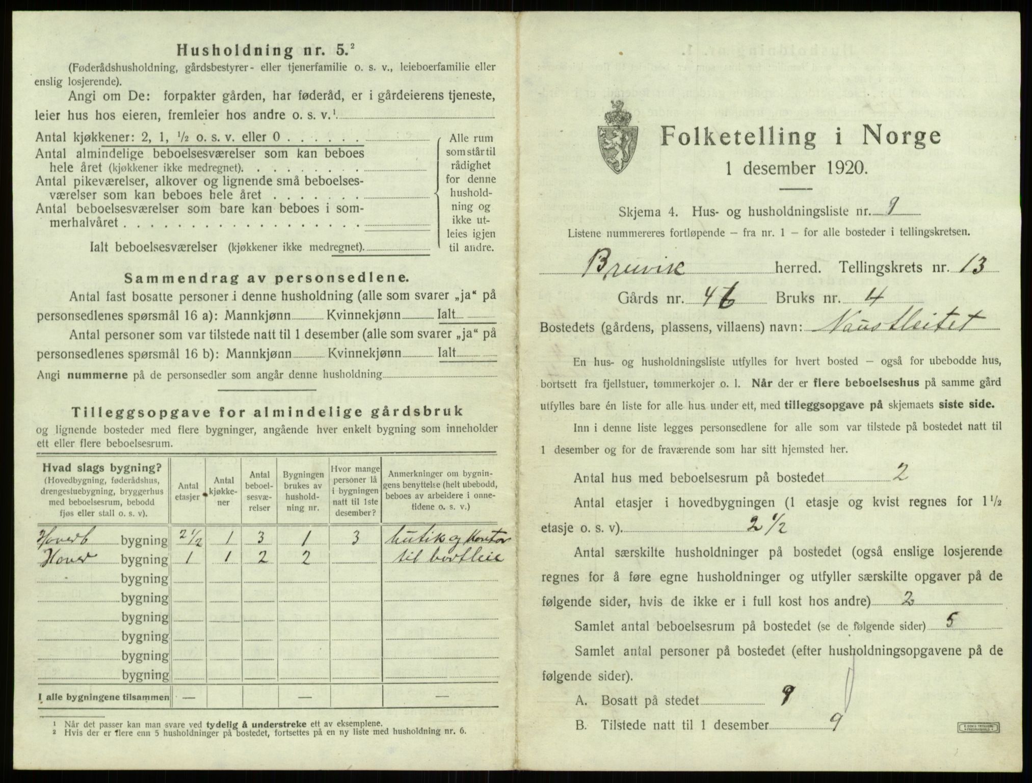SAB, 1920 census for Bruvik, 1920, p. 899