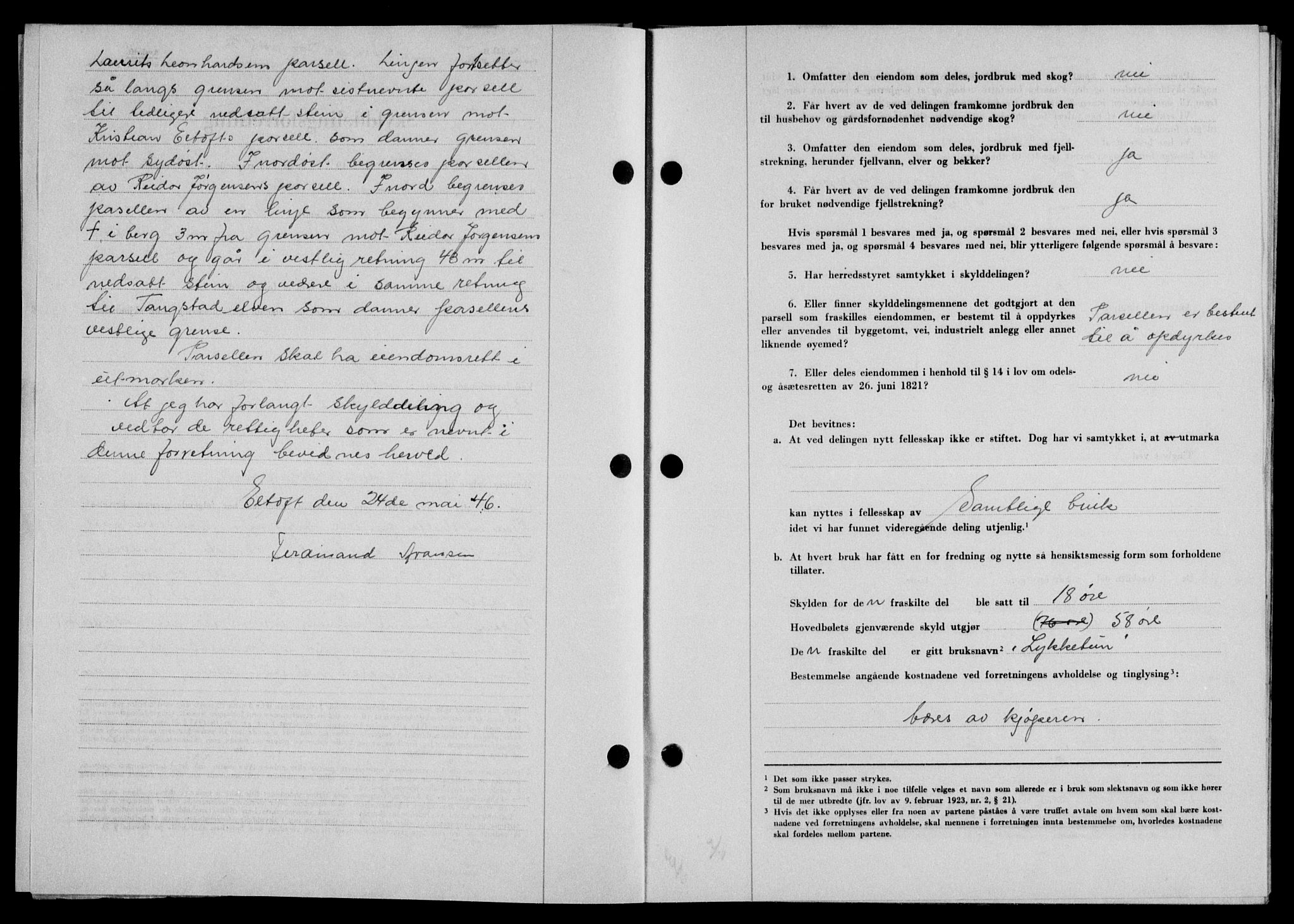 Lofoten sorenskriveri, SAT/A-0017/1/2/2C/L0014a: Mortgage book no. 14a, 1946-1946, Diary no: : 700/1946