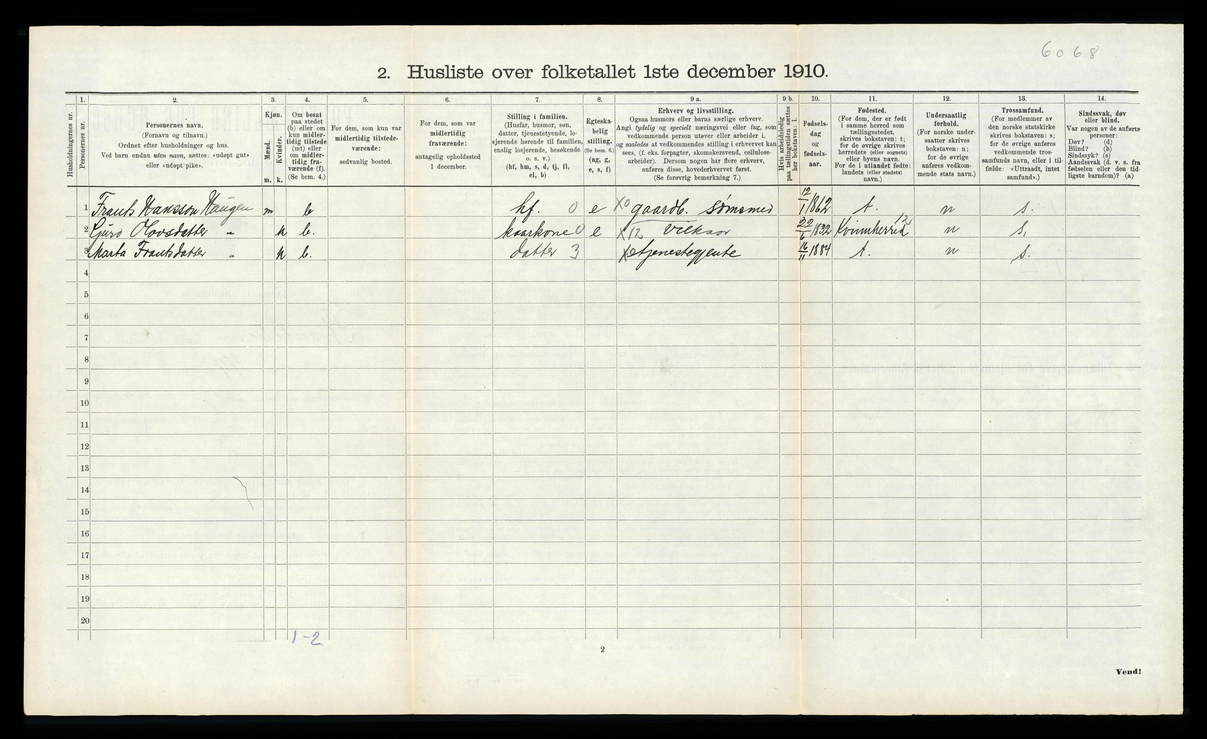 RA, 1910 census for Strandebarm, 1910, p. 581