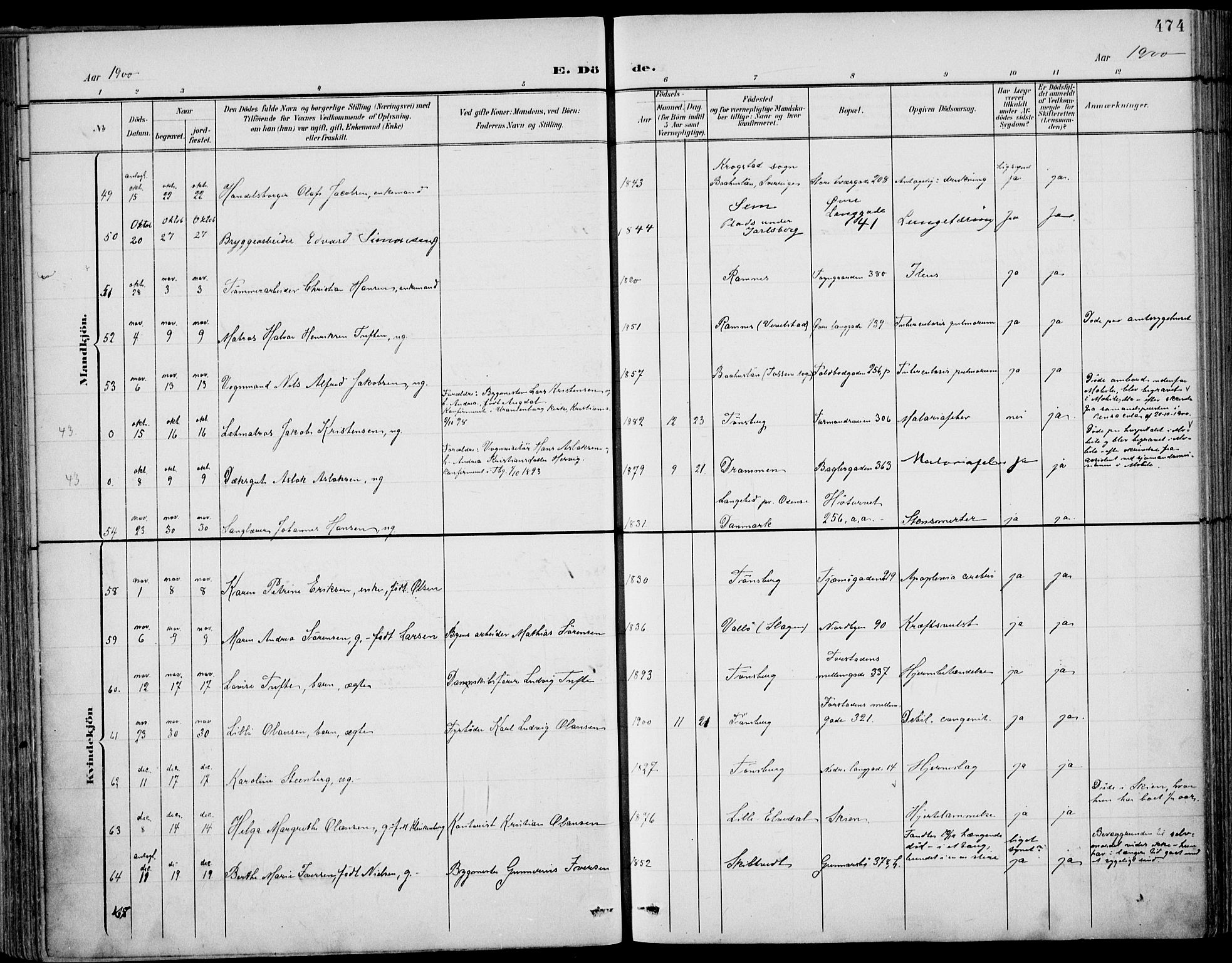 Tønsberg kirkebøker, AV/SAKO-A-330/F/Fa/L0013: Parish register (official) no. I 13, 1900-1913, p. 474