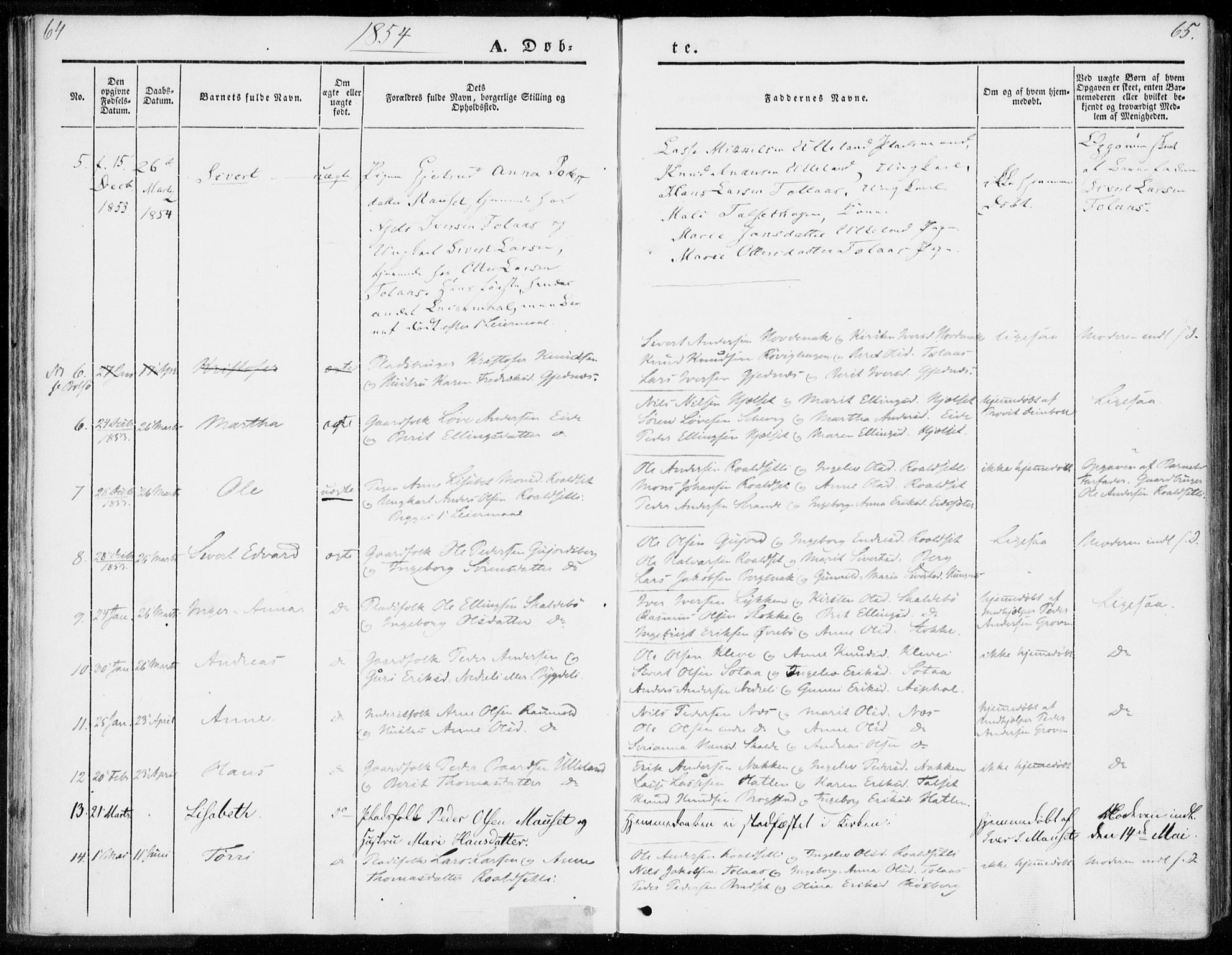 Ministerialprotokoller, klokkerbøker og fødselsregistre - Møre og Romsdal, SAT/A-1454/557/L0680: Parish register (official) no. 557A02, 1843-1869, p. 64-65