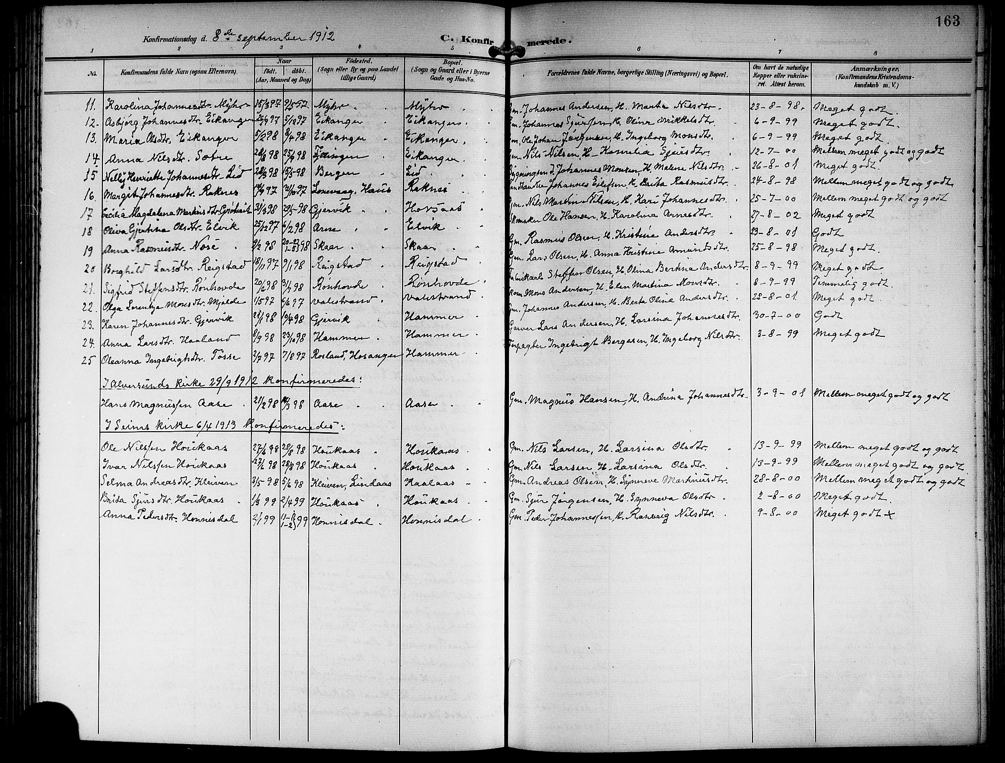 Hamre sokneprestembete, SAB/A-75501/H/Ha/Hab: Parish register (copy) no. B 4, 1898-1919, p. 163