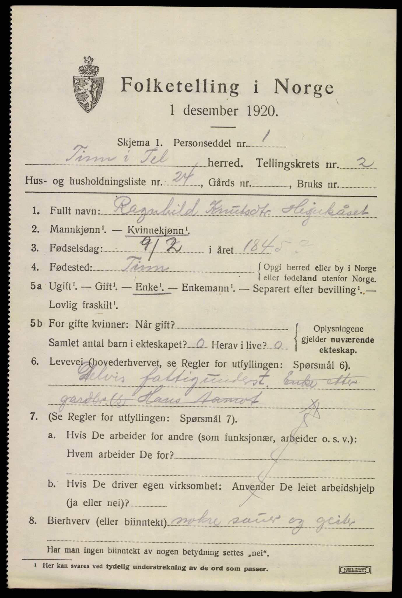 SAKO, 1920 census for Tinn, 1920, p. 3288