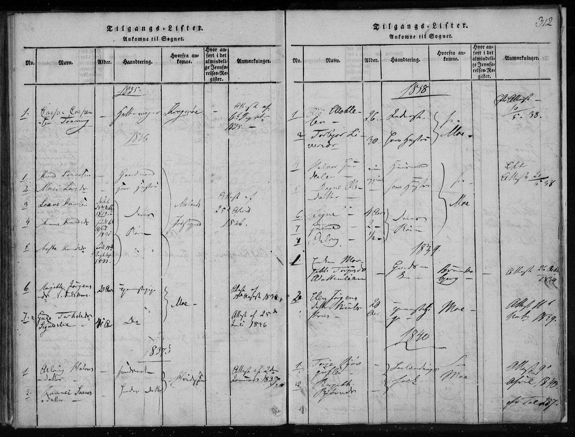 Lårdal kirkebøker, SAKO/A-284/F/Fa/L0005: Parish register (official) no. I 5, 1815-1860, p. 312