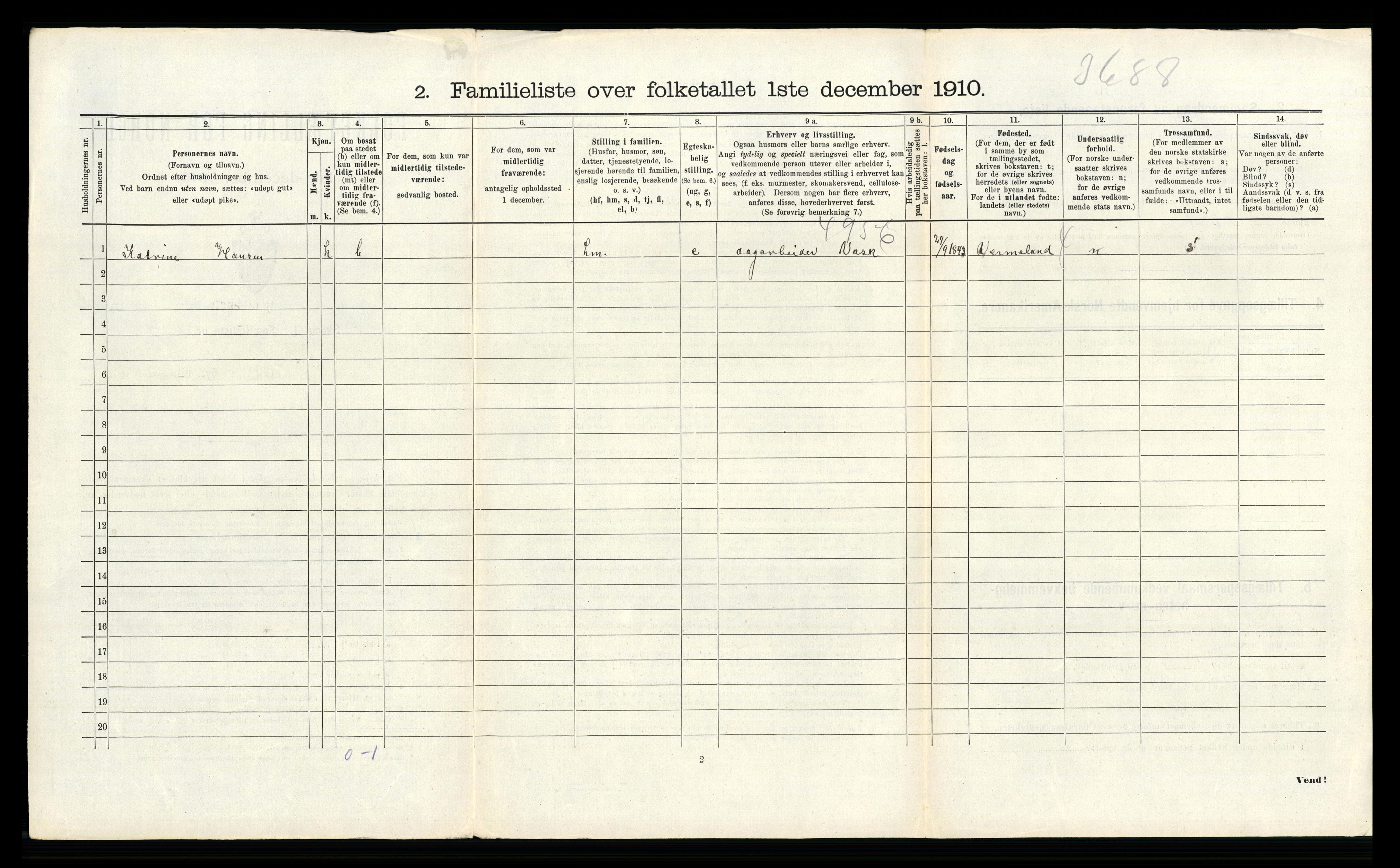 RA, 1910 census for Grimstad, 1910, p. 1843