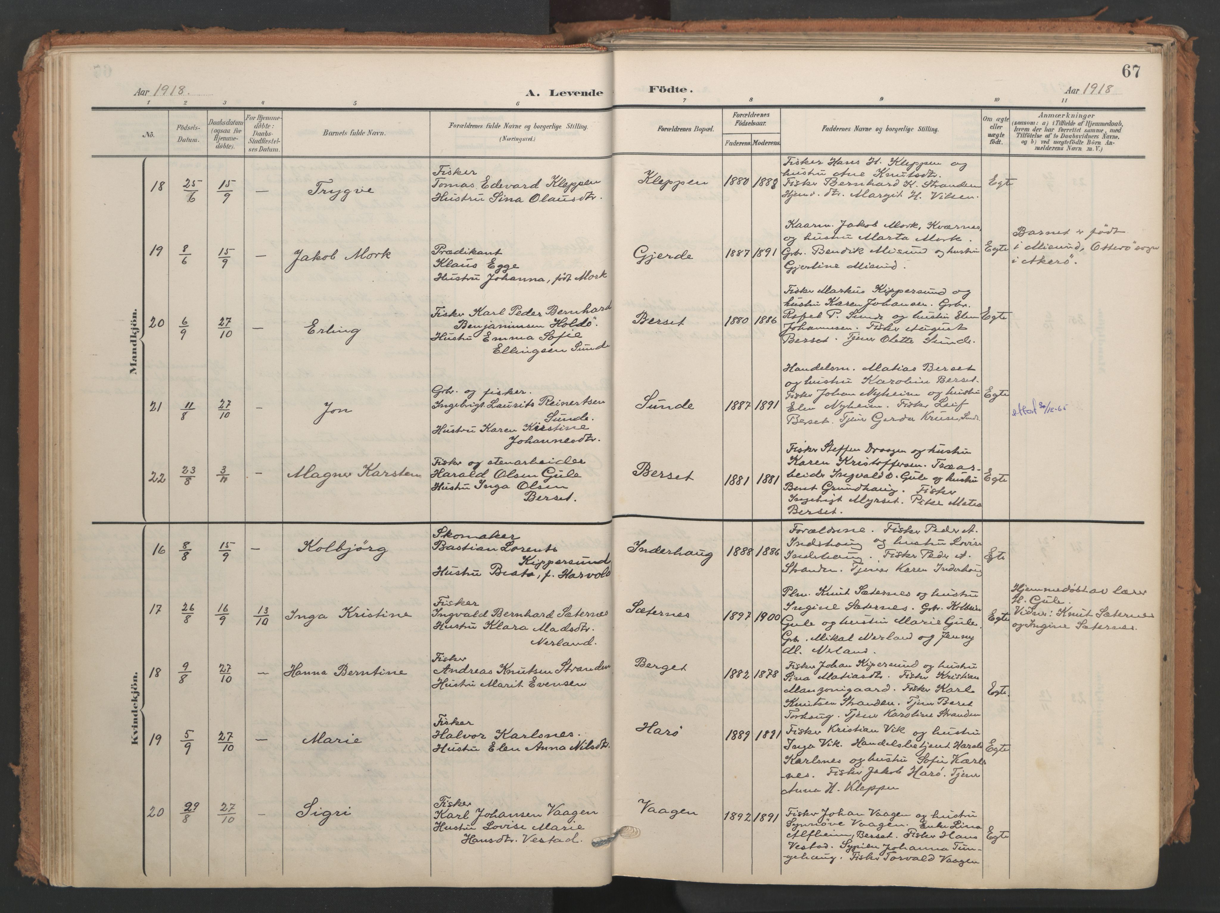 Ministerialprotokoller, klokkerbøker og fødselsregistre - Møre og Romsdal, AV/SAT-A-1454/566/L0771: Parish register (official) no. 566A10, 1904-1929, p. 67