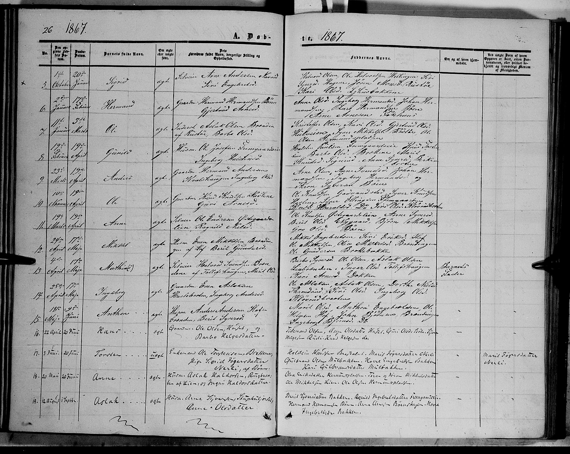 Sør-Aurdal prestekontor, SAH/PREST-128/H/Ha/Haa/L0006: Parish register (official) no. 6, 1849-1876, p. 26