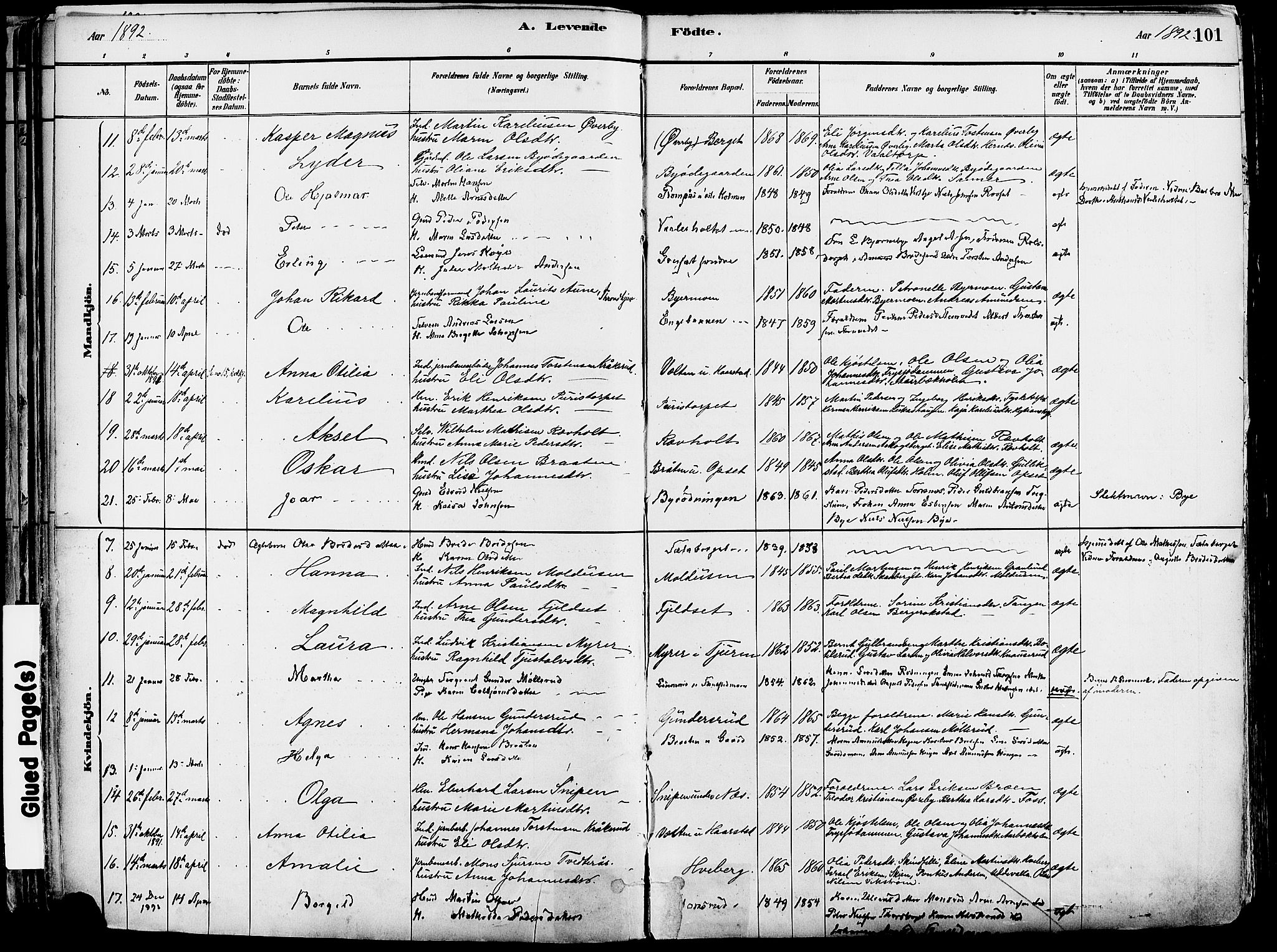 Grue prestekontor, AV/SAH-PREST-036/H/Ha/Haa/L0012: Parish register (official) no. 12, 1881-1897, p. 101