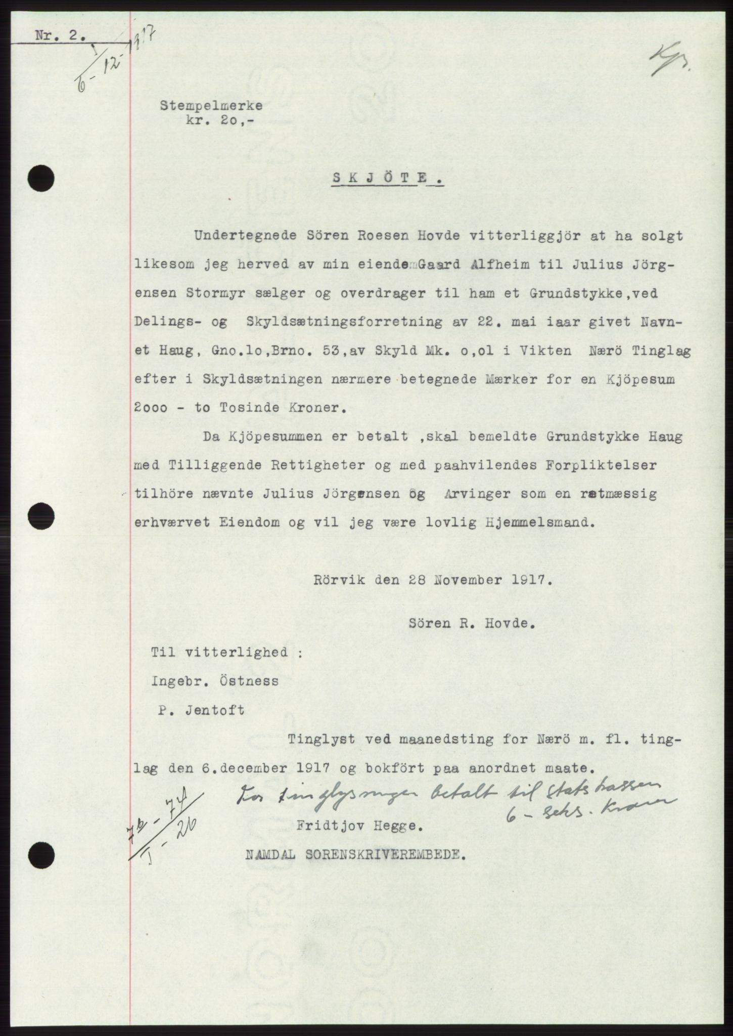 Namdal sorenskriveri, SAT/A-4133/1/2/2C: Mortgage book no. -, 1916-1921, Deed date: 06.12.1917