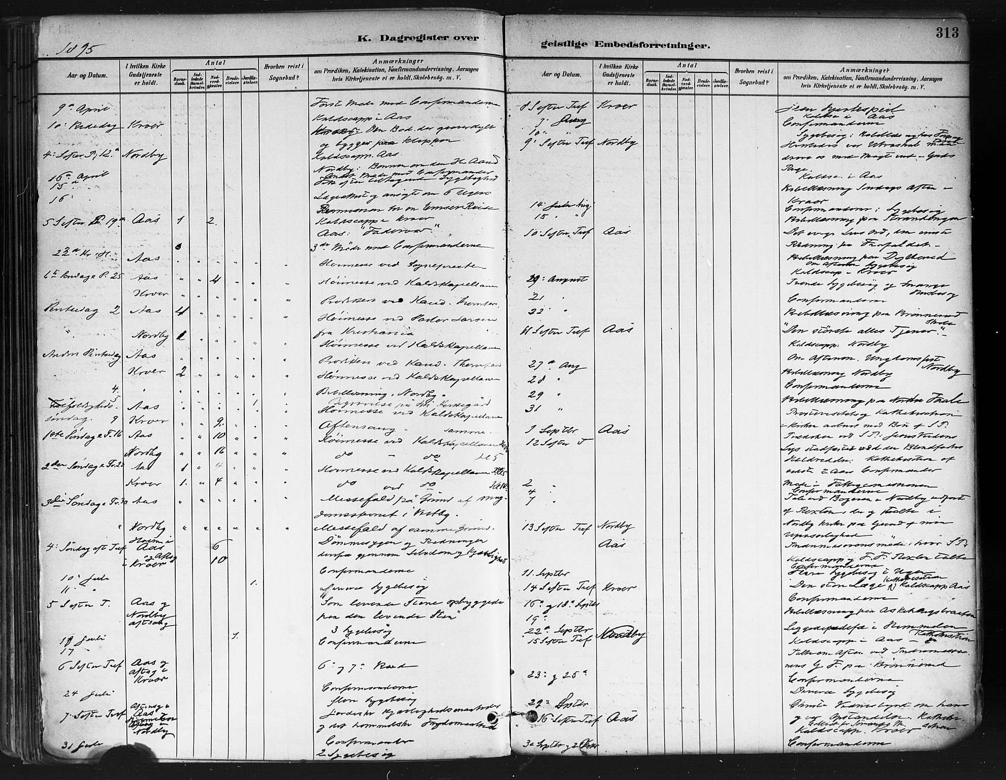 Ås prestekontor Kirkebøker, AV/SAO-A-10894/F/Fa/L0009: Parish register (official) no. I 9, 1881-1900, p. 313