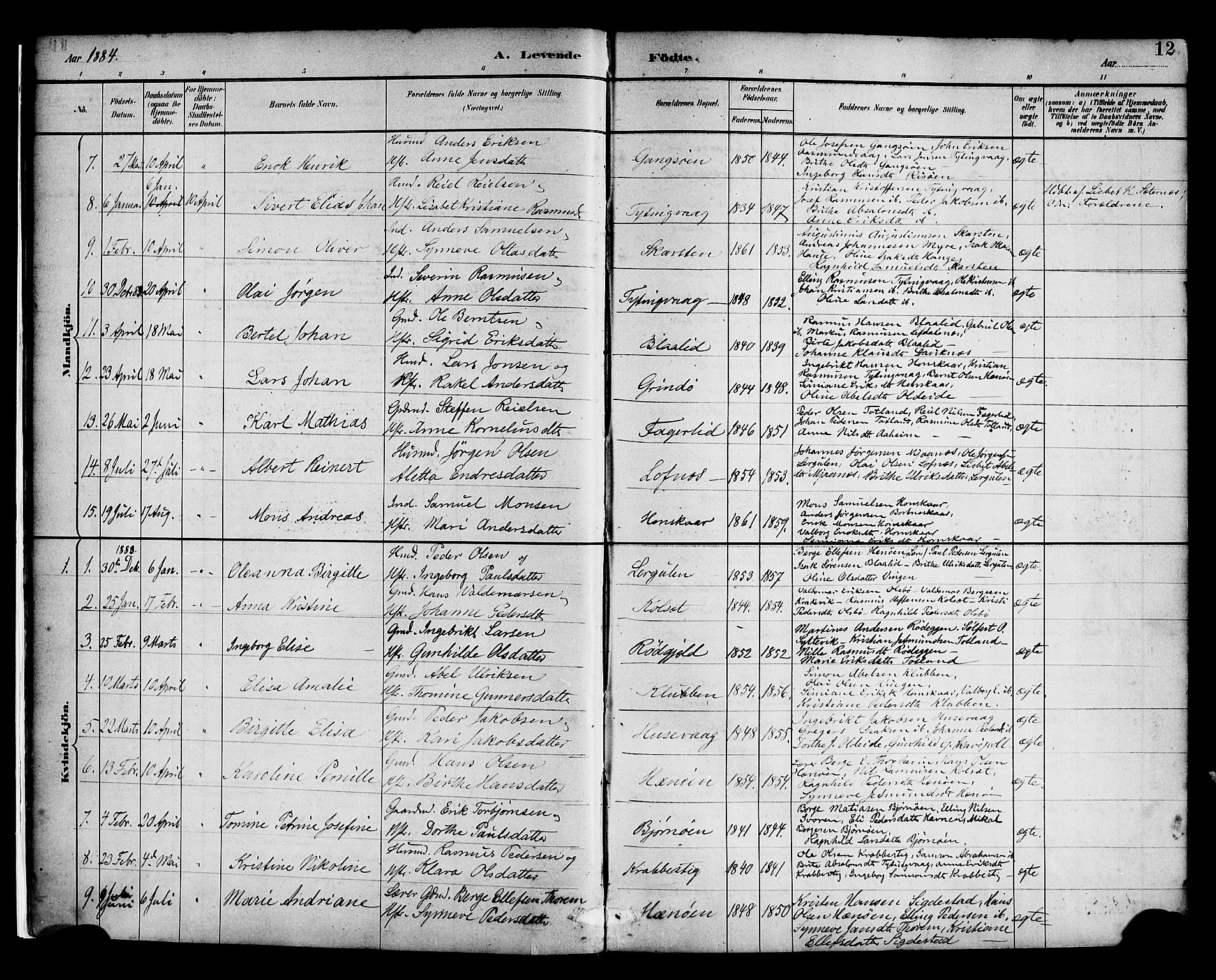 Davik sokneprestembete, SAB/A-79701/H/Haa/Haad/L0001: Parish register (official) no. D 1, 1882-1900, p. 12