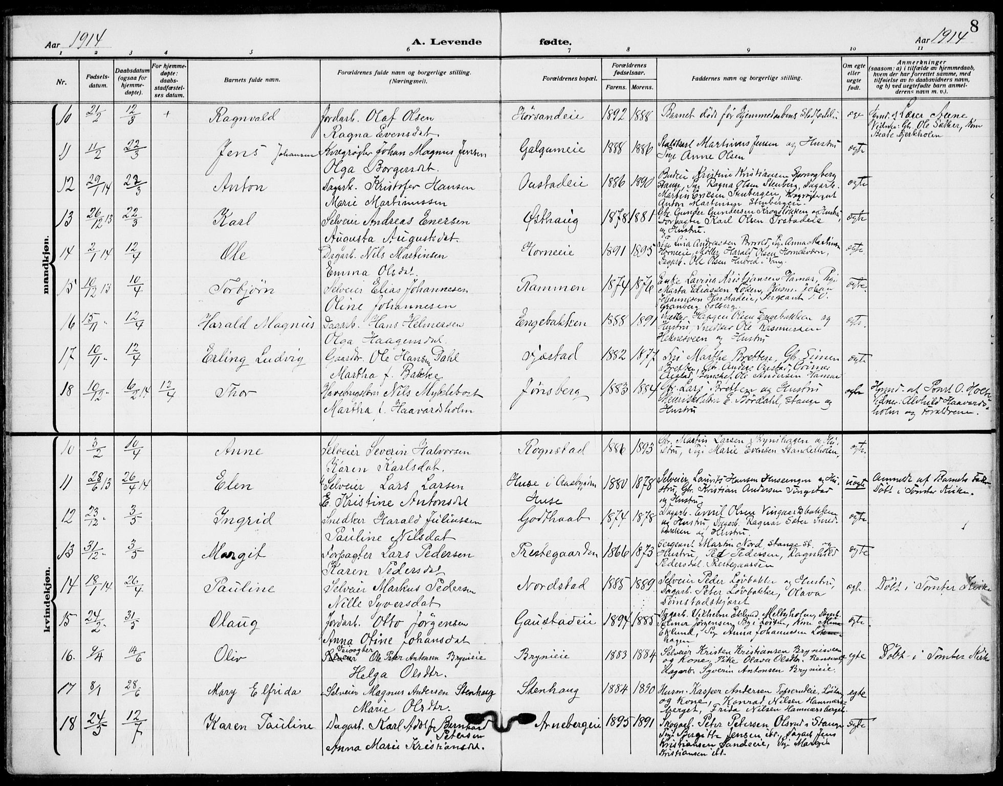 Romedal prestekontor, AV/SAH-PREST-004/K/L0012: Parish register (official) no. 12, 1913-1935, p. 8