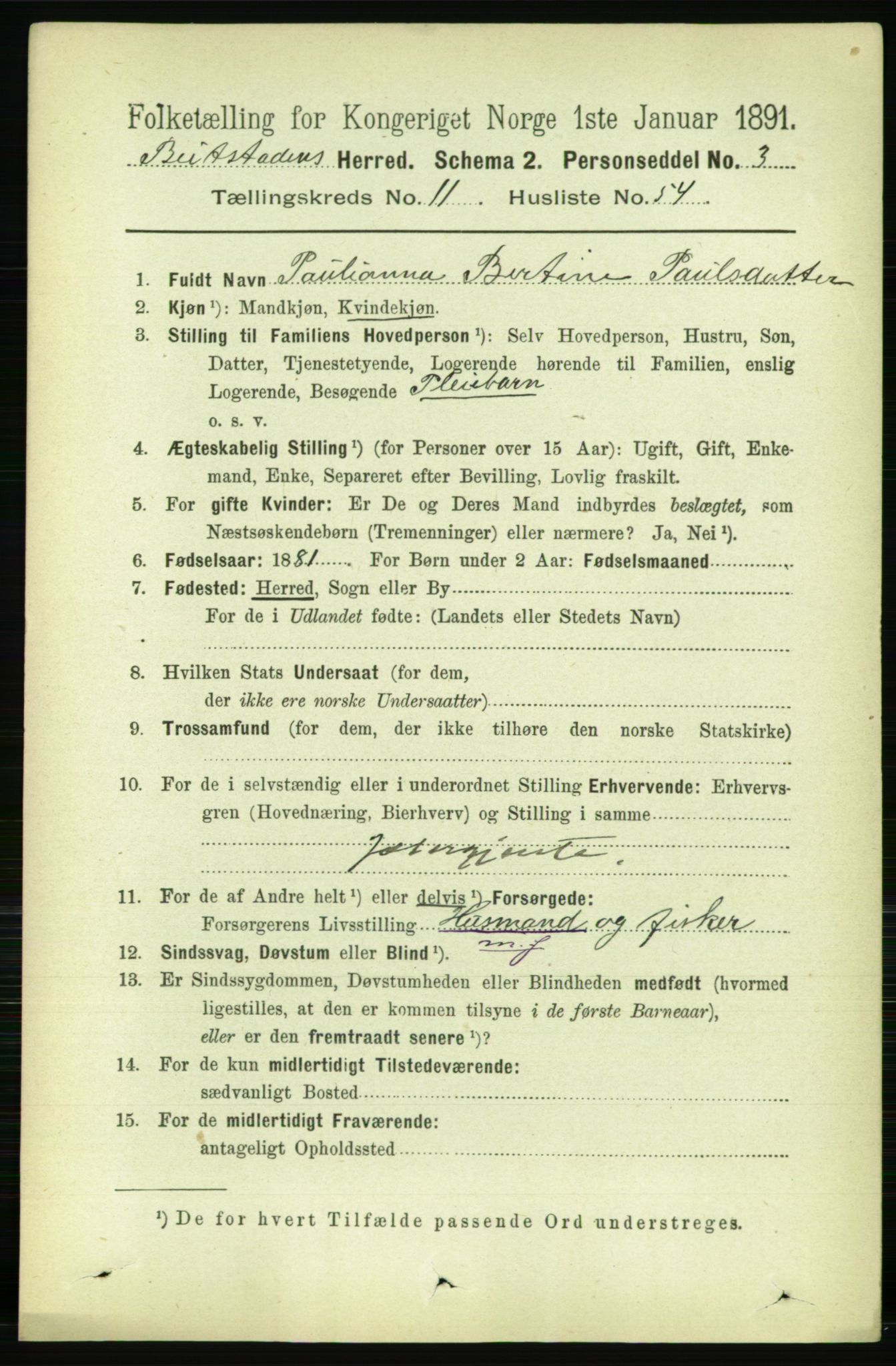 RA, 1891 census for 1727 Beitstad, 1891, p. 3312