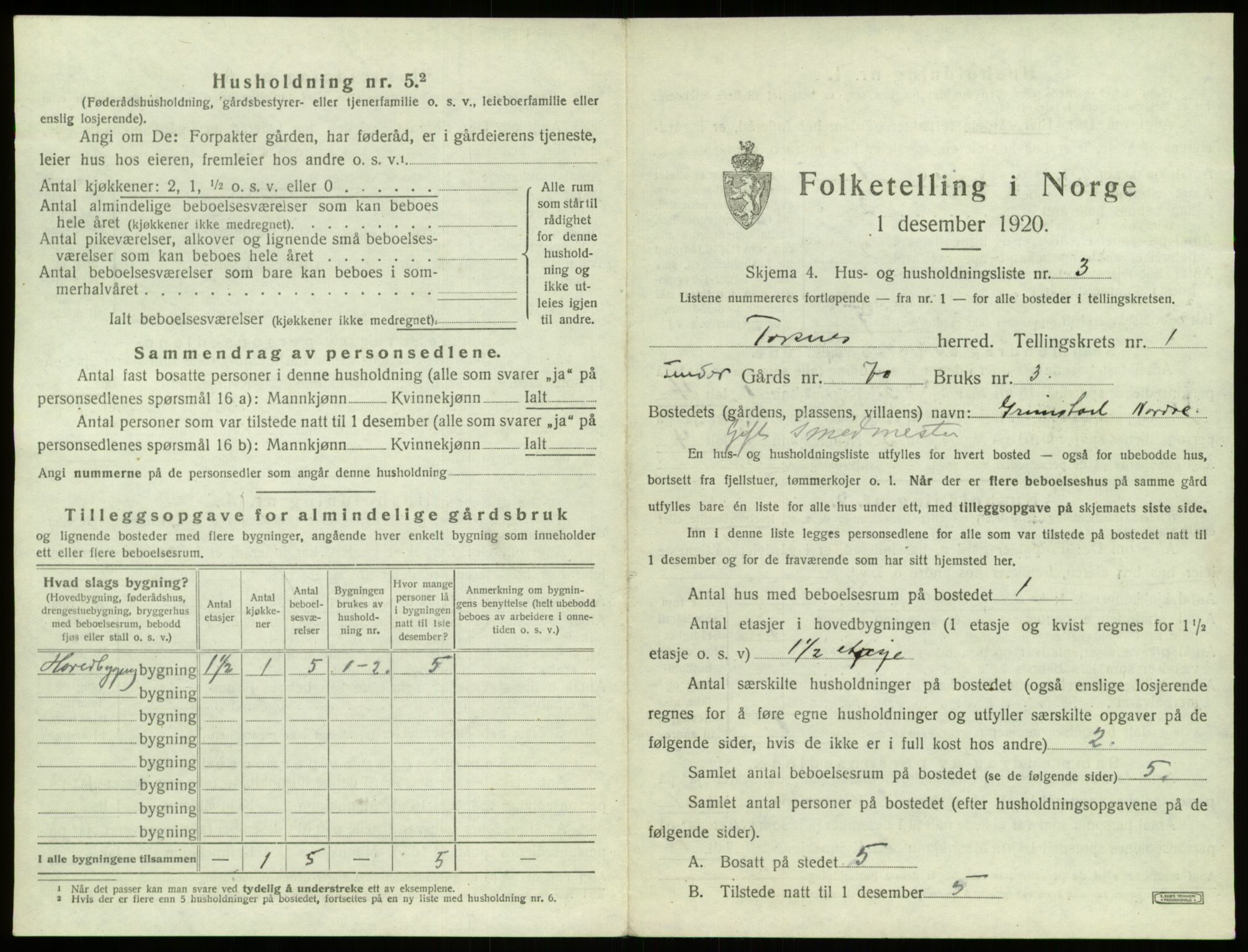 SAO, 1920 census for Torsnes, 1920, p. 27