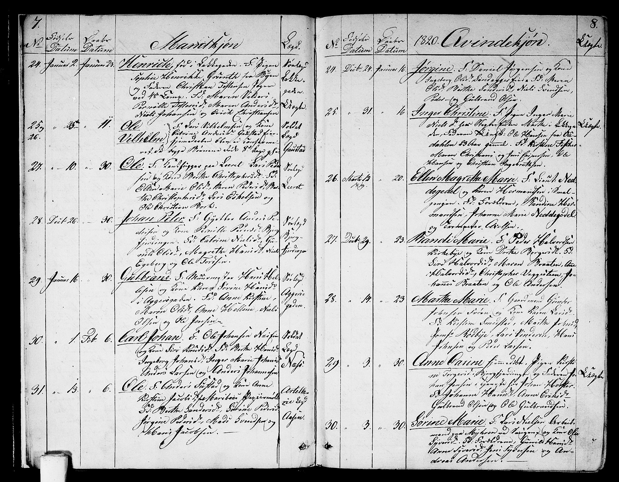 Aker prestekontor kirkebøker, SAO/A-10861/G/L0004: Parish register (copy) no. 4, 1819-1829, p. 7-8