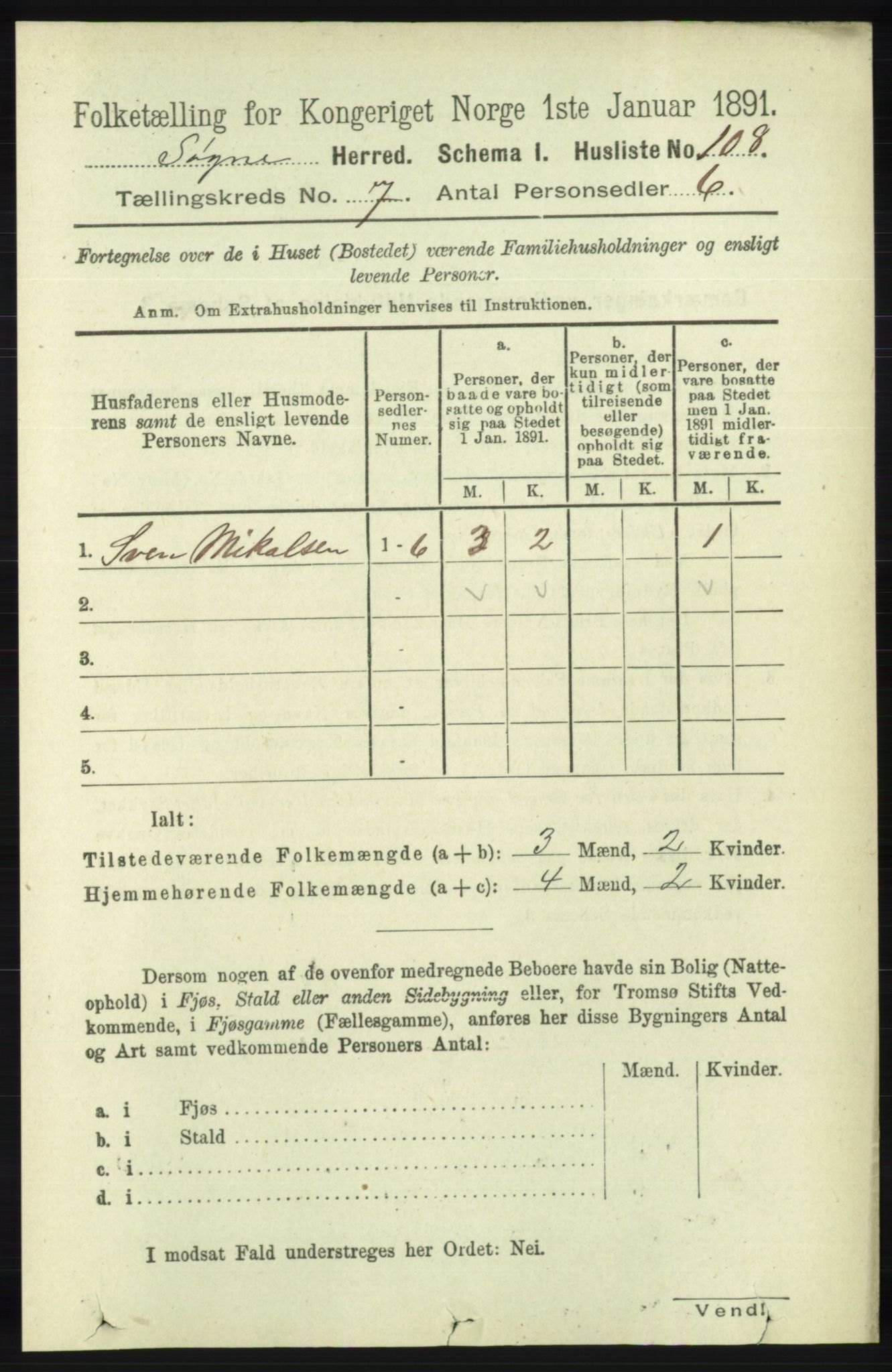 RA, 1891 census for 1018 Søgne, 1891, p. 1531