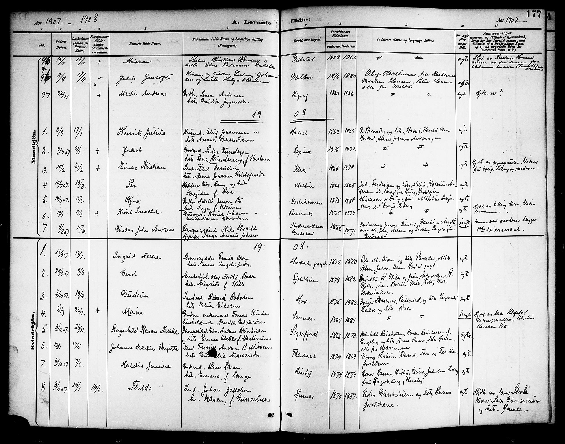 Ministerialprotokoller, klokkerbøker og fødselsregistre - Nordland, AV/SAT-A-1459/888/L1268: Parish register (copy) no. 888C06, 1891-1908, p. 177