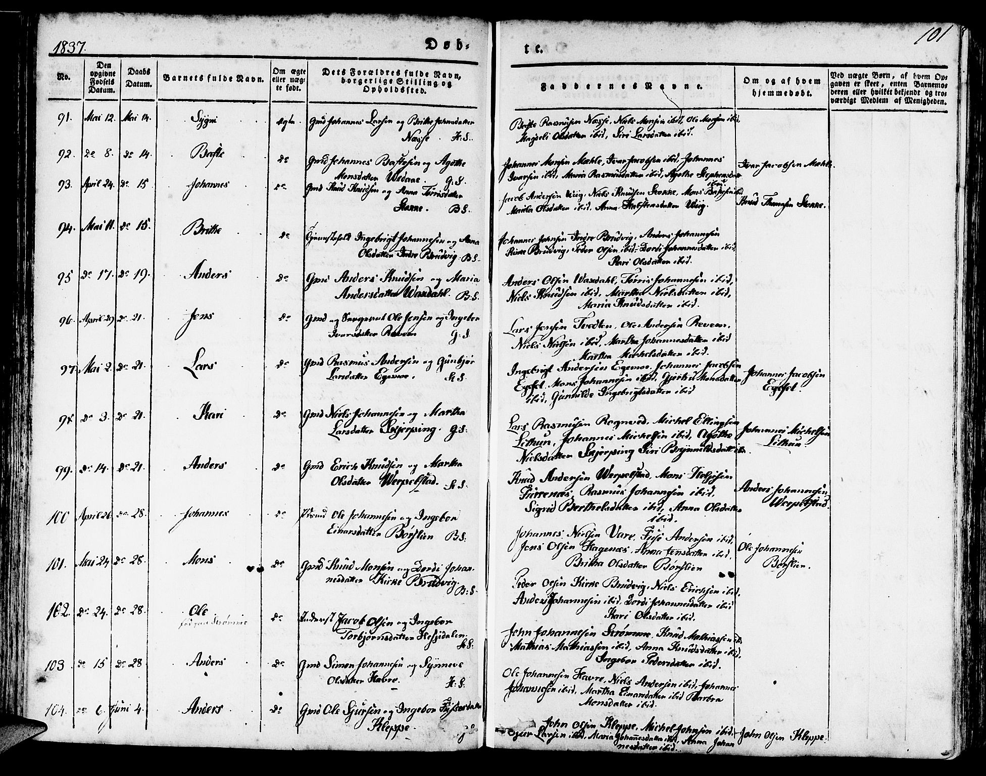 Haus sokneprestembete, AV/SAB-A-75601/H/Haa: Parish register (official) no. A 14, 1827-1838, p. 101