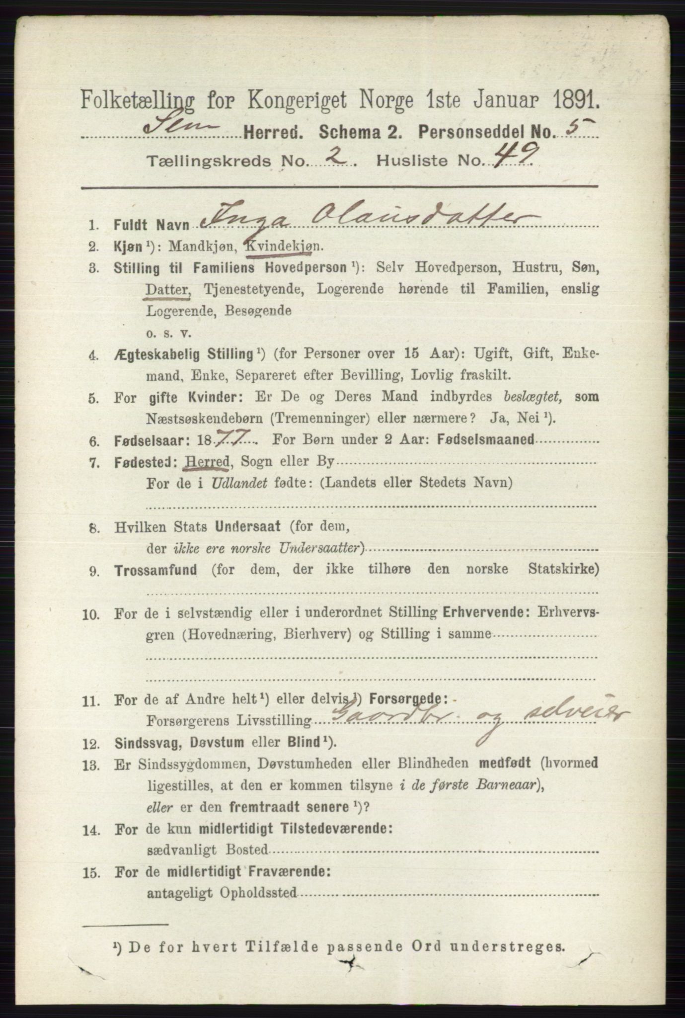 RA, 1891 census for 0721 Sem, 1891, p. 931