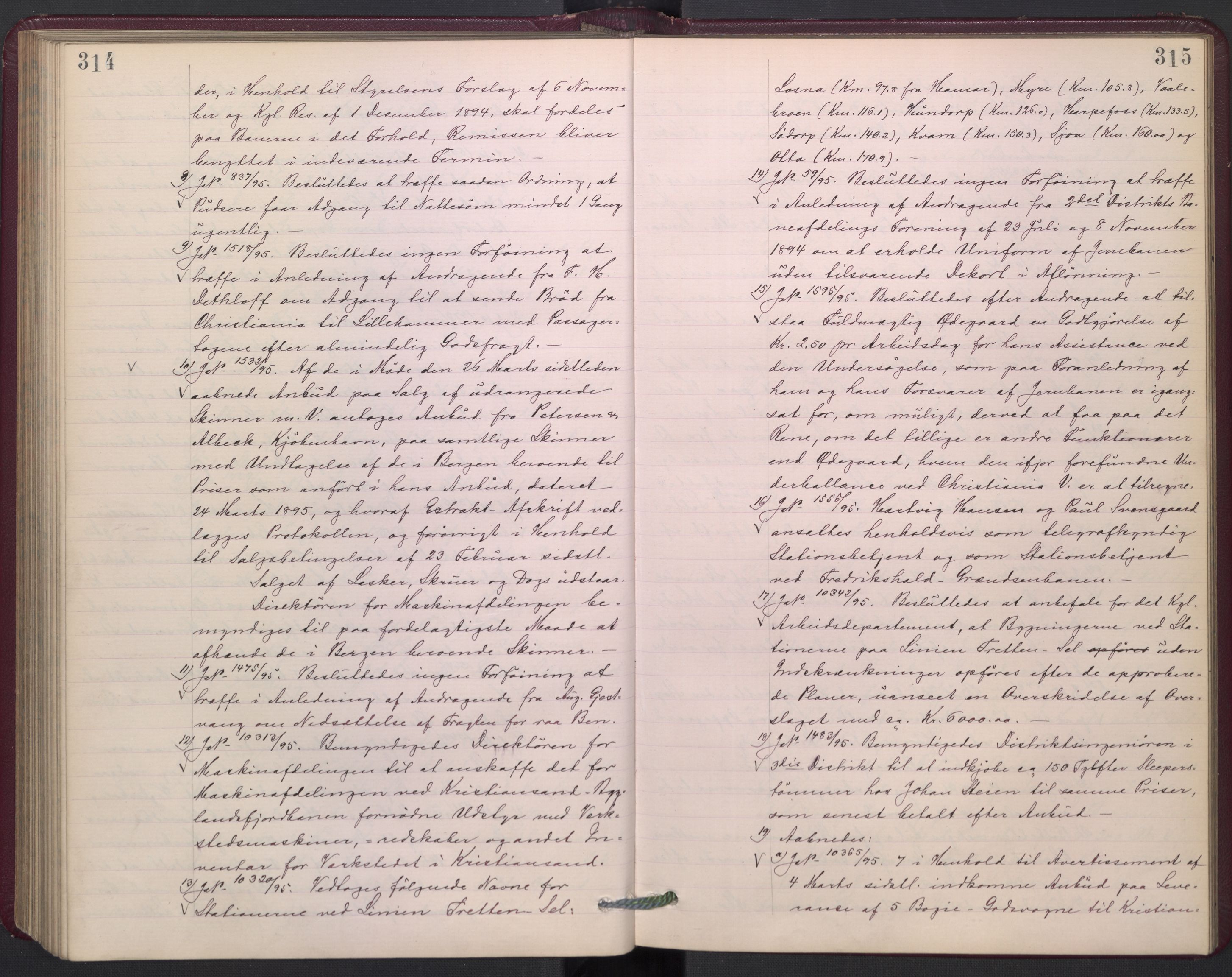 Norges statsbaner, Administrasjons- økonomi- og personalavdelingen, AV/RA-S-3412/A/Aa/L0002a: Forhandlingsprotokoll, 1893-1895, p. 314-315