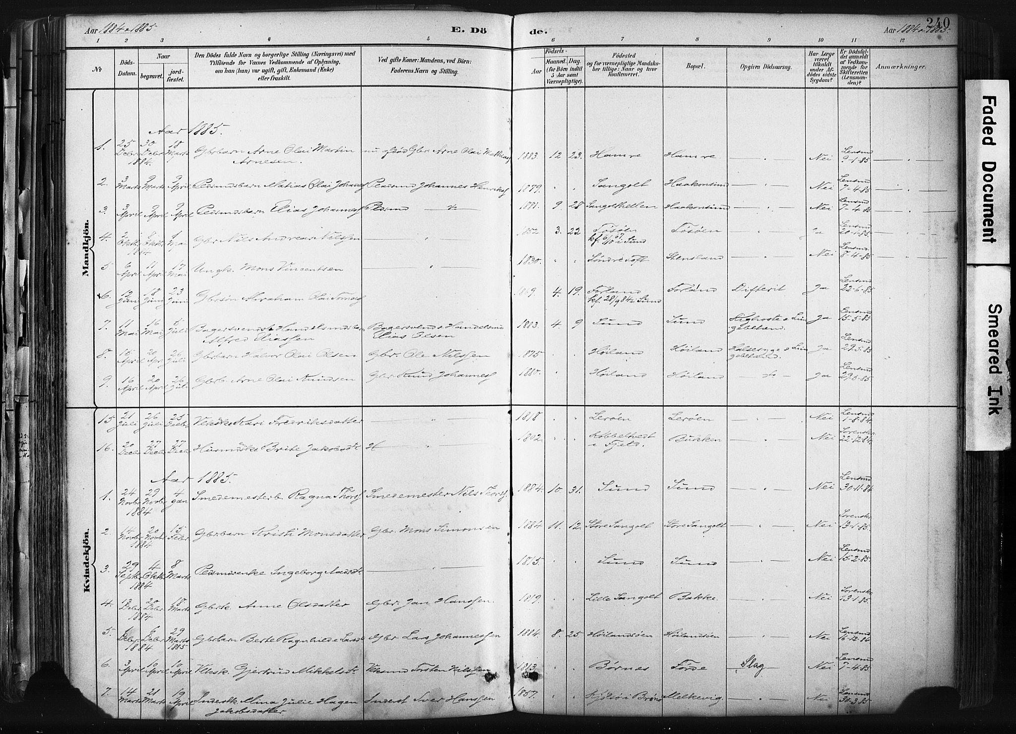 Sund sokneprestembete, SAB/A-99930: Parish register (official) no. B 1, 1882-1907, p. 240