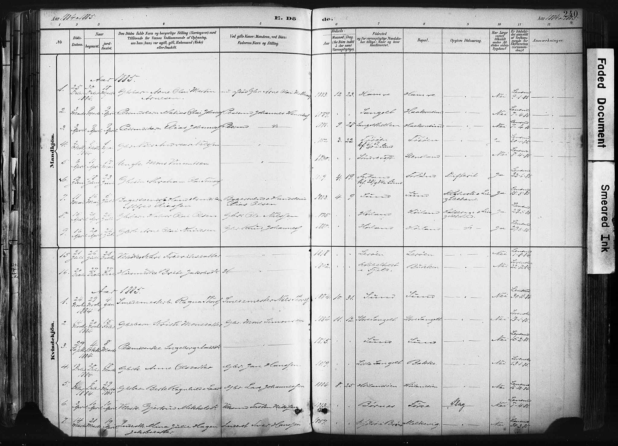 Sund sokneprestembete, AV/SAB-A-99930: Parish register (official) no. B 1, 1882-1907, p. 240