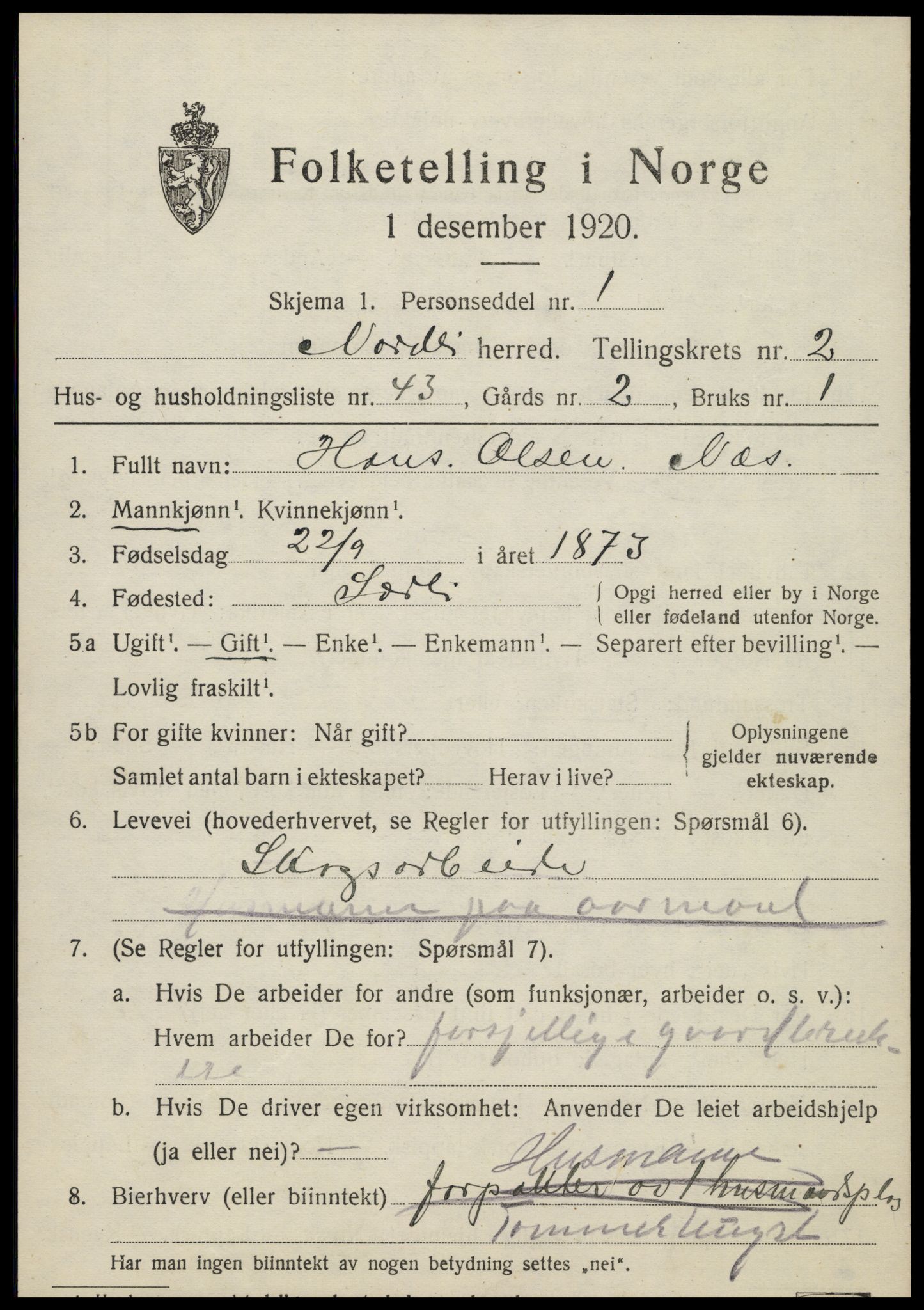 SAT, 1920 census for Nordli, 1920, p. 1379