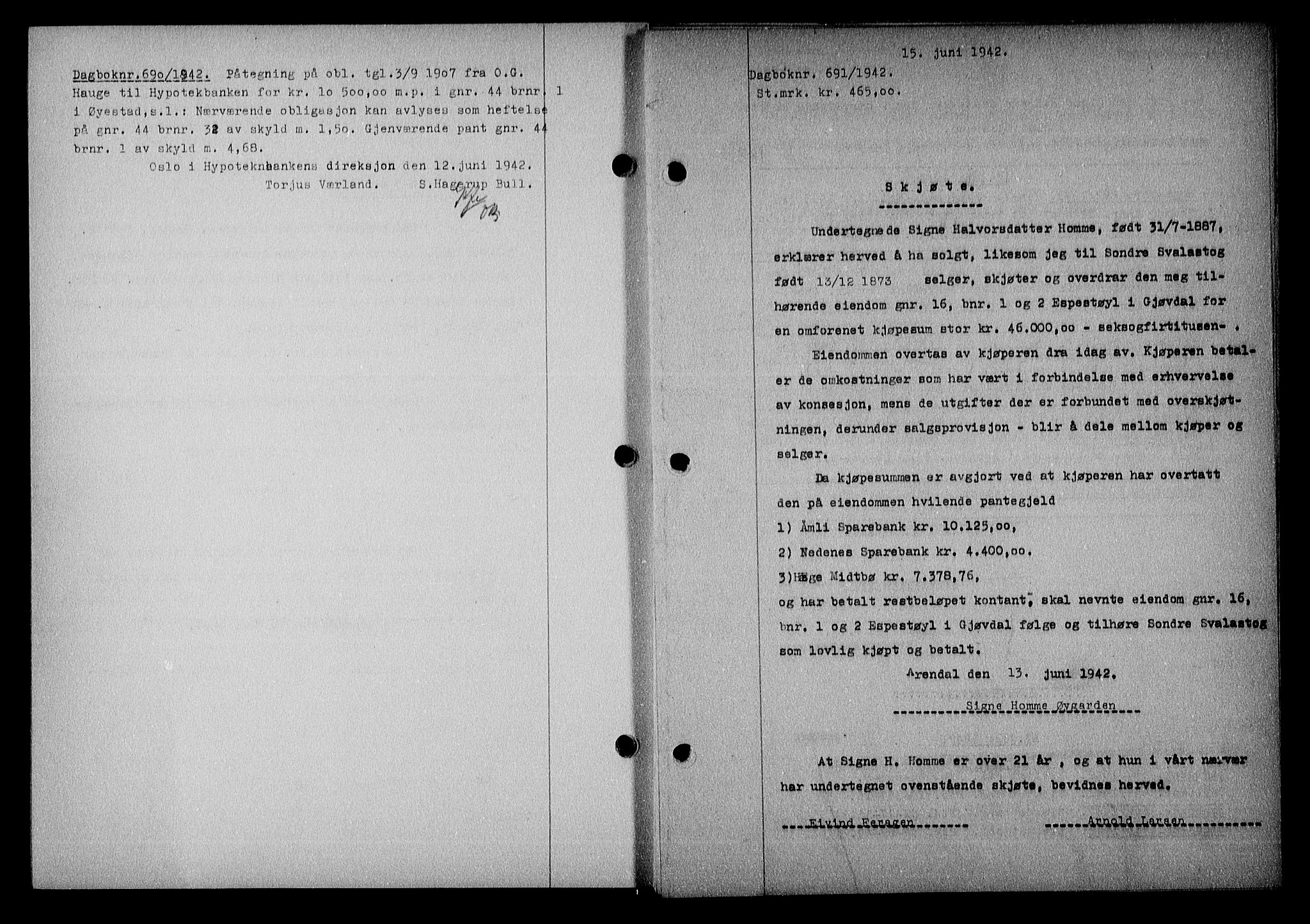 Nedenes sorenskriveri, SAK/1221-0006/G/Gb/Gba/L0049: Mortgage book no. A-III, 1941-1942, Diary no: : 691/1942