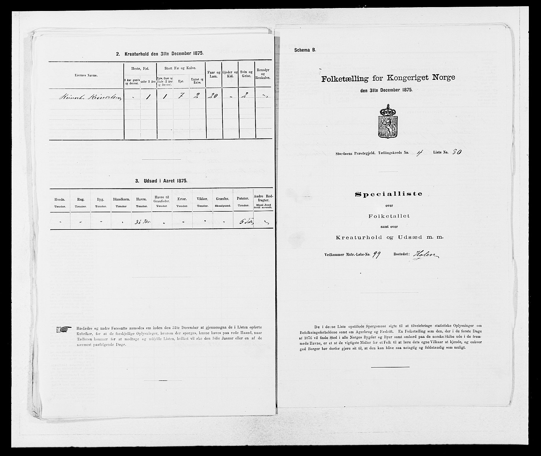 SAB, 1875 census for 1221P Stord, 1875, p. 415