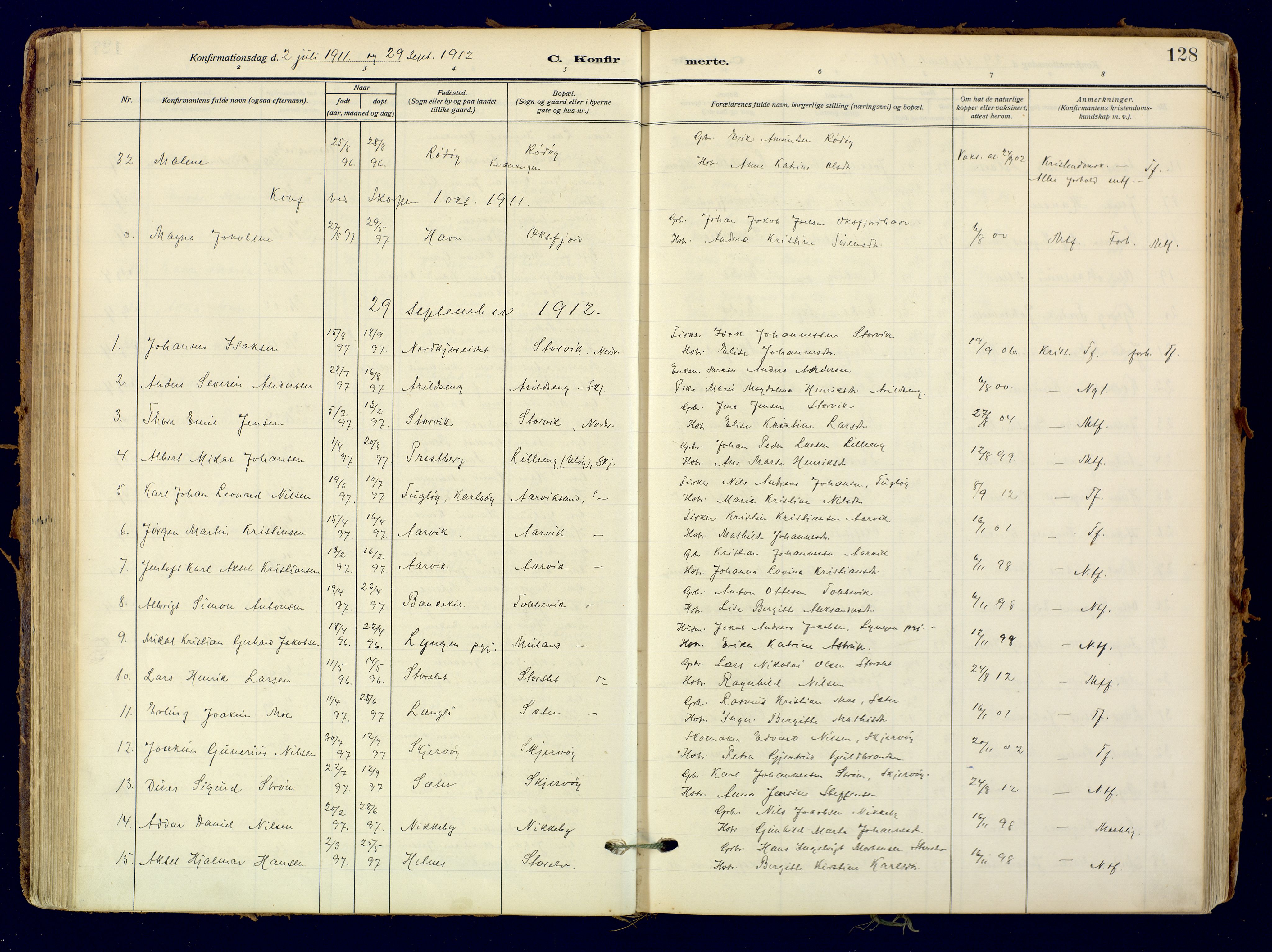 Skjervøy sokneprestkontor, SATØ/S-1300/H/Ha/Haa: Parish register (official) no. 18, 1910-1926, p. 128