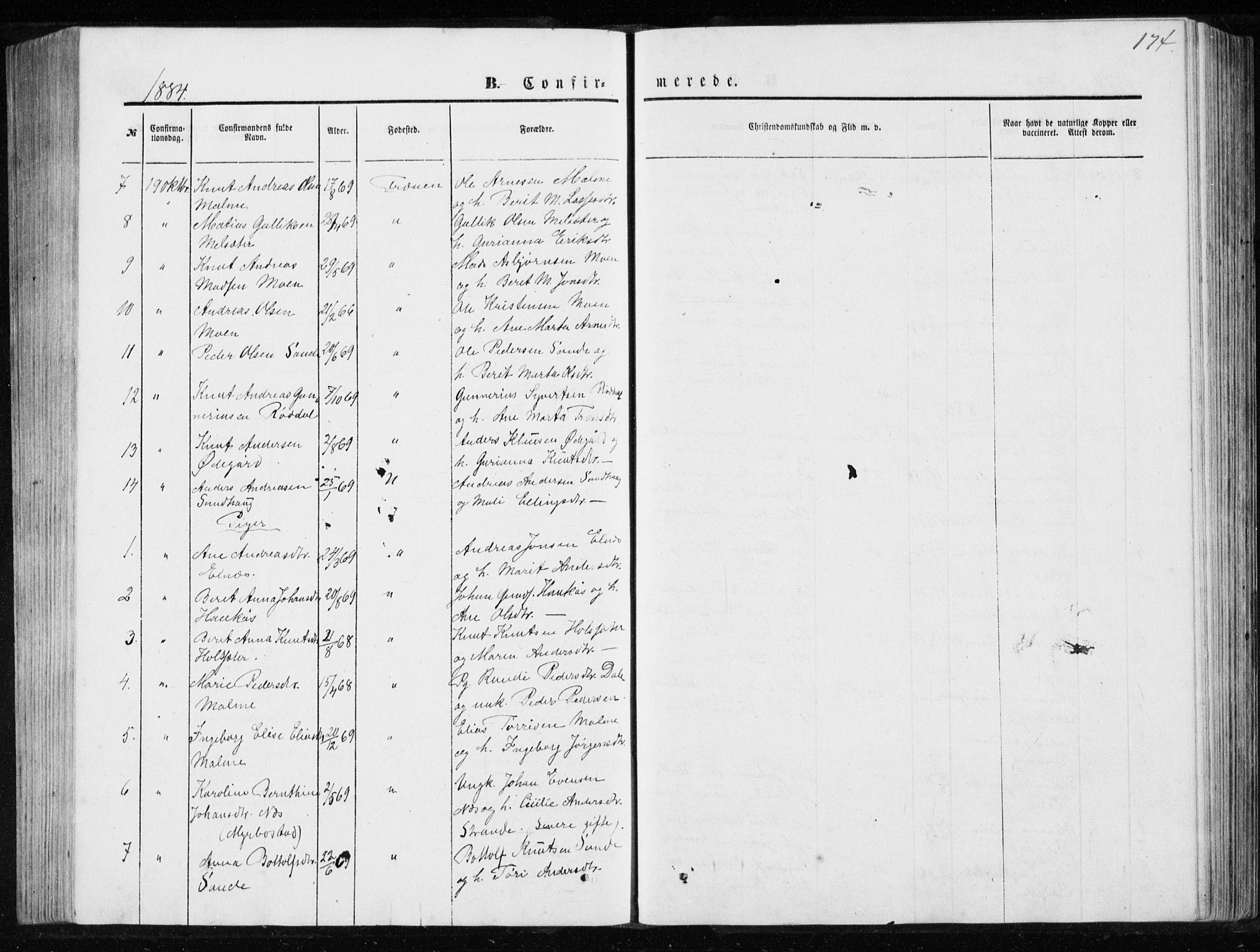 Ministerialprotokoller, klokkerbøker og fødselsregistre - Møre og Romsdal, AV/SAT-A-1454/565/L0754: Parish register (copy) no. 565C03, 1870-1896, p. 174