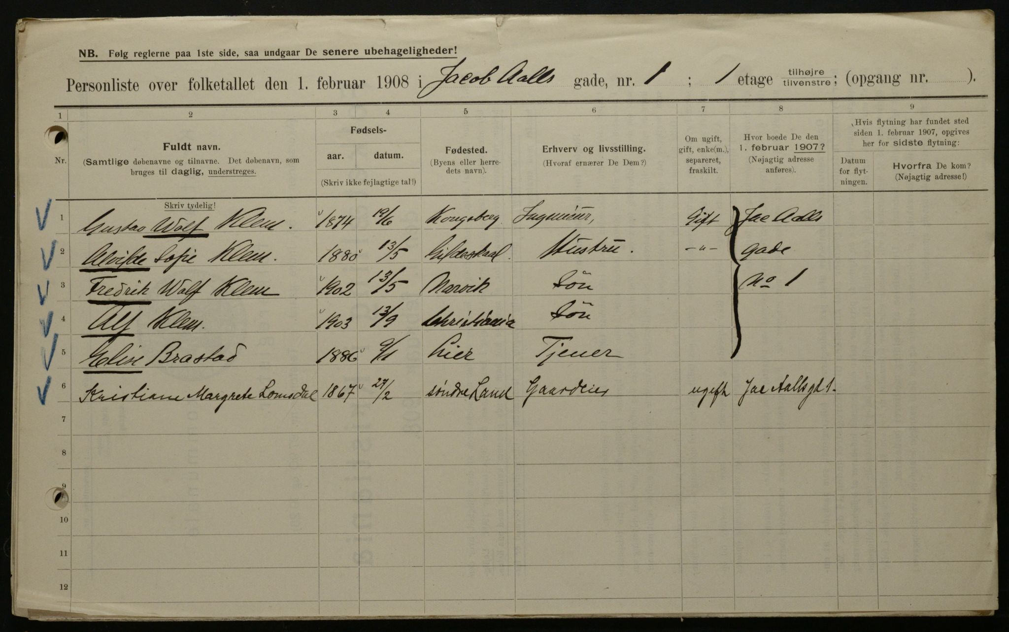 OBA, Municipal Census 1908 for Kristiania, 1908, p. 40119