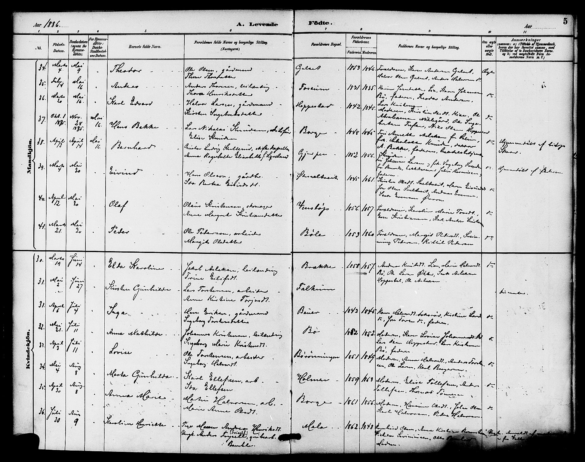 Gjerpen kirkebøker, AV/SAKO-A-265/F/Fa/L0010: Parish register (official) no. I 10, 1886-1895, p. 5