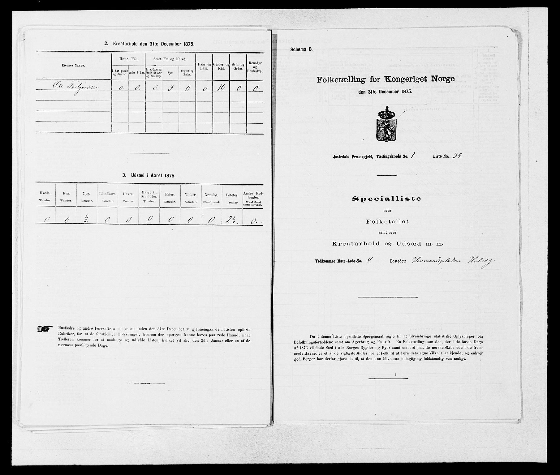 SAB, 1875 census for 1427P Jostedal, 1875, p. 87