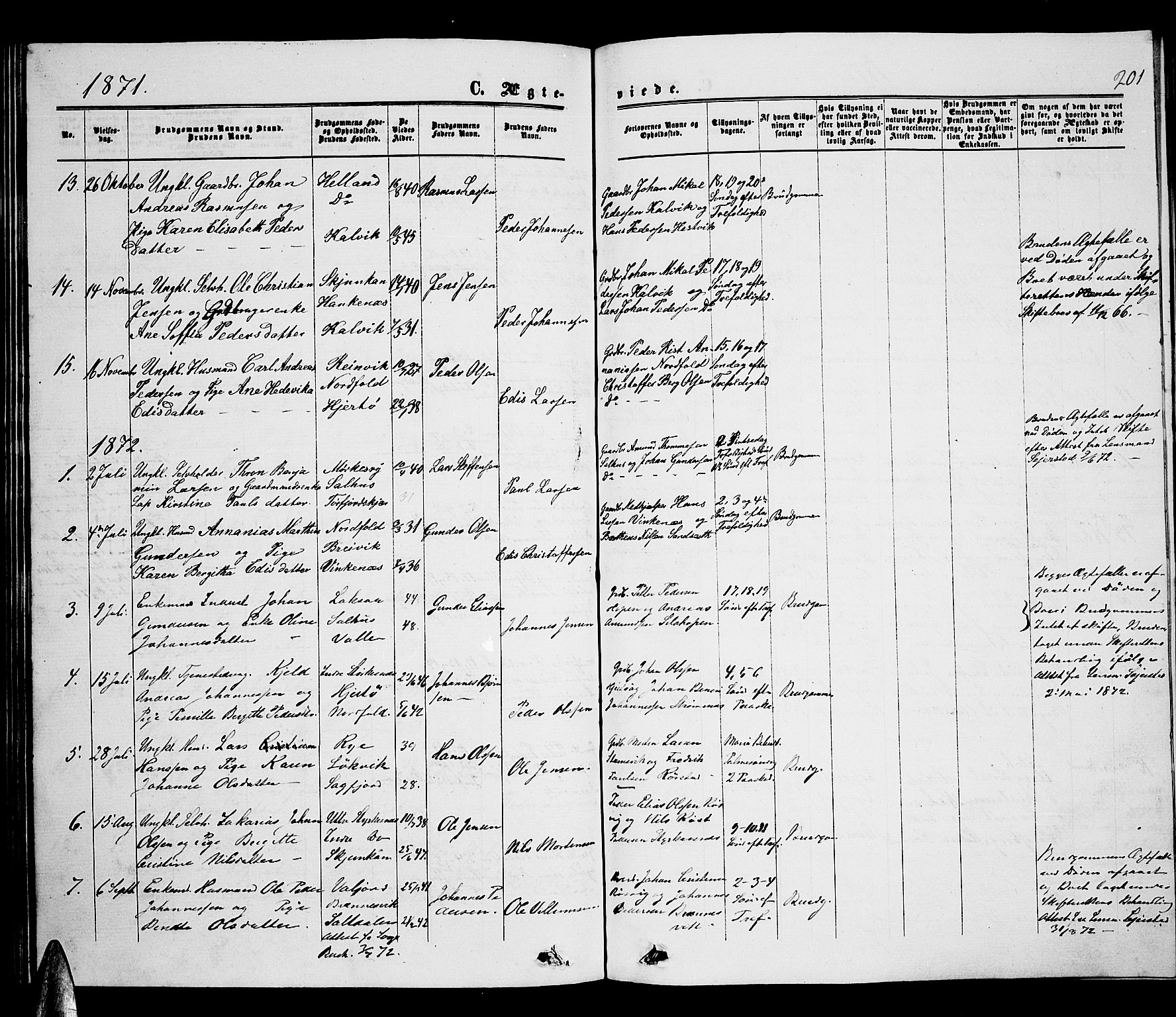 Ministerialprotokoller, klokkerbøker og fødselsregistre - Nordland, AV/SAT-A-1459/853/L0775: Parish register (copy) no. 853C03, 1859-1877, p. 201